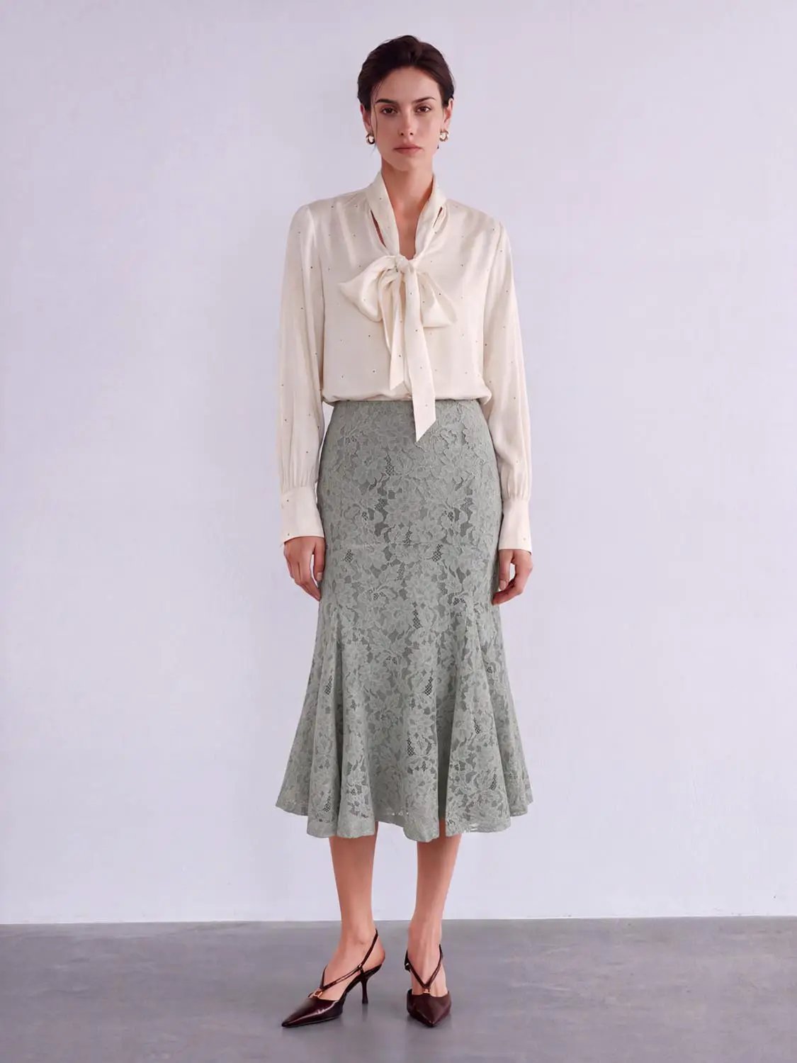Floral Lace Mermaid High-waisted Midi Skirt
