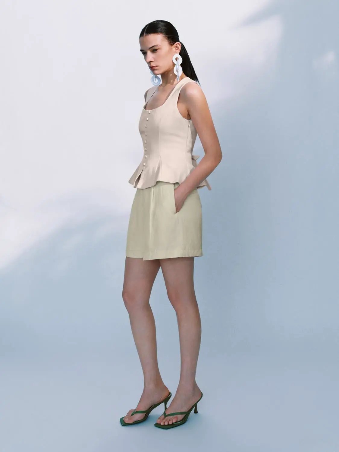 High Waist Side Pockets Thick Stretch Casual Shorts