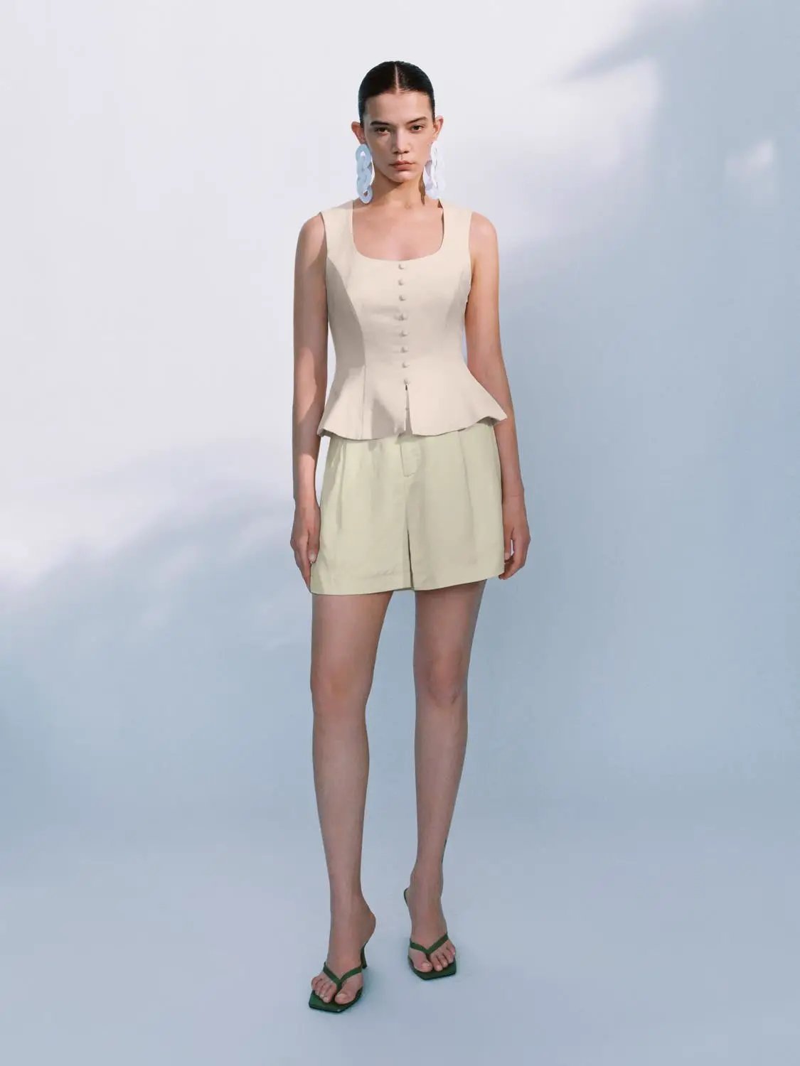 High Waist Side Pockets Thick Stretch Casual Shorts