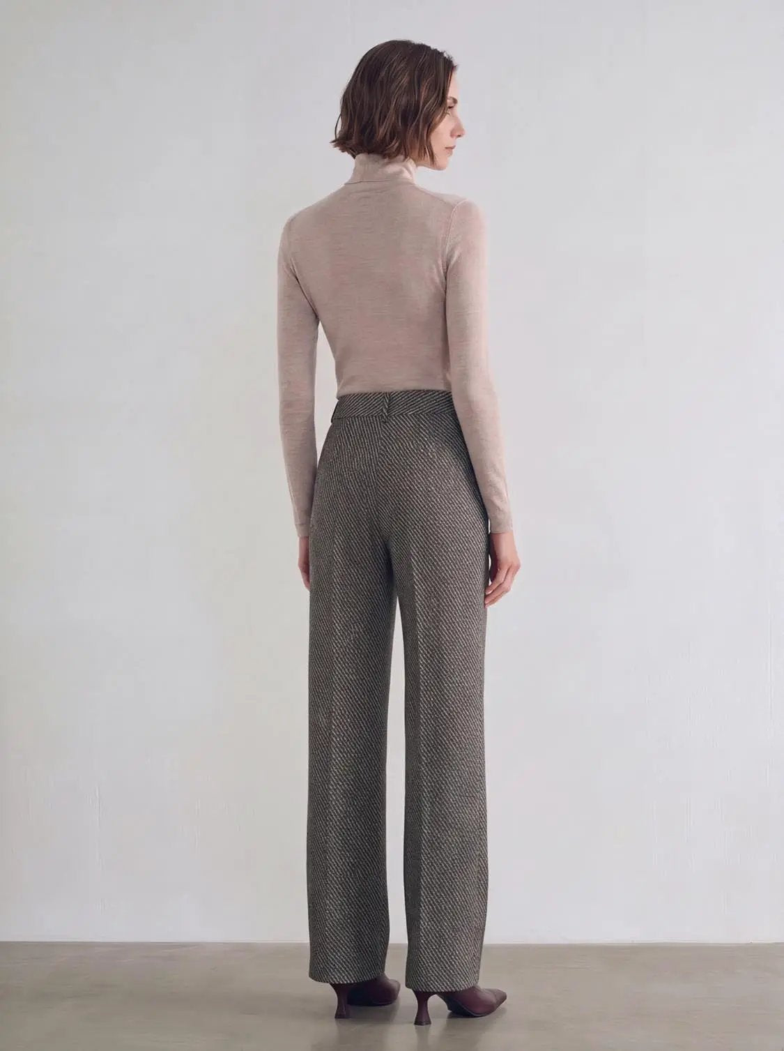 High Waist Textured Weave Diagonal Stripe Straight Leg Pants