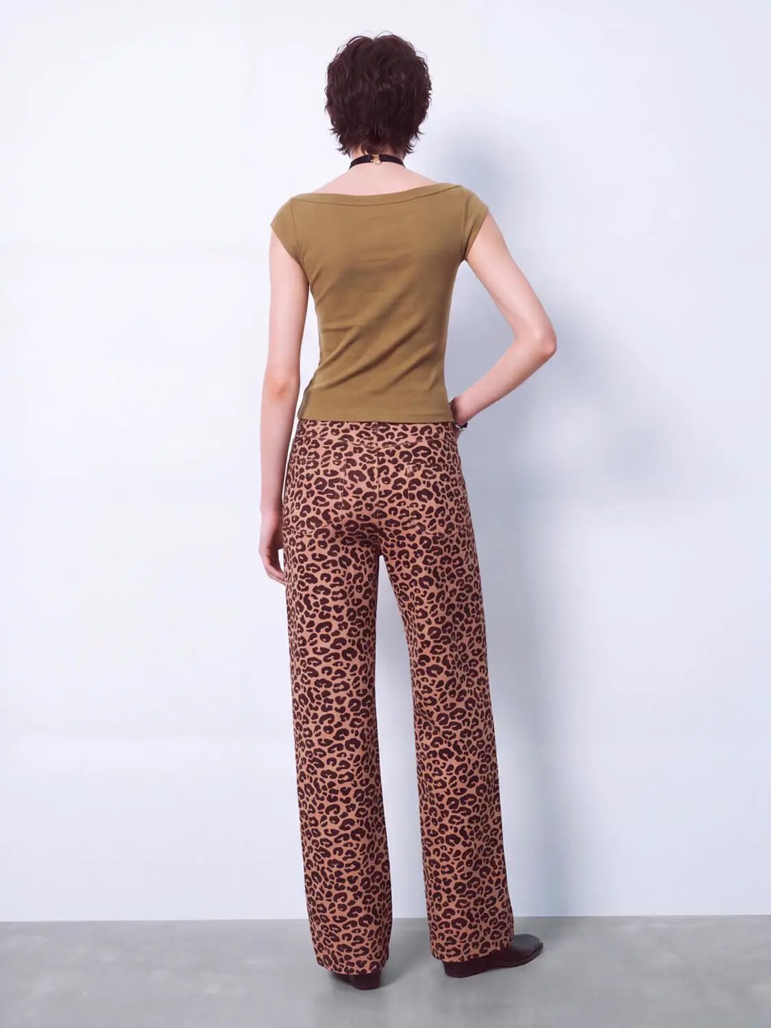 High Waist Leopard Print Cotton Straight Leg Pants