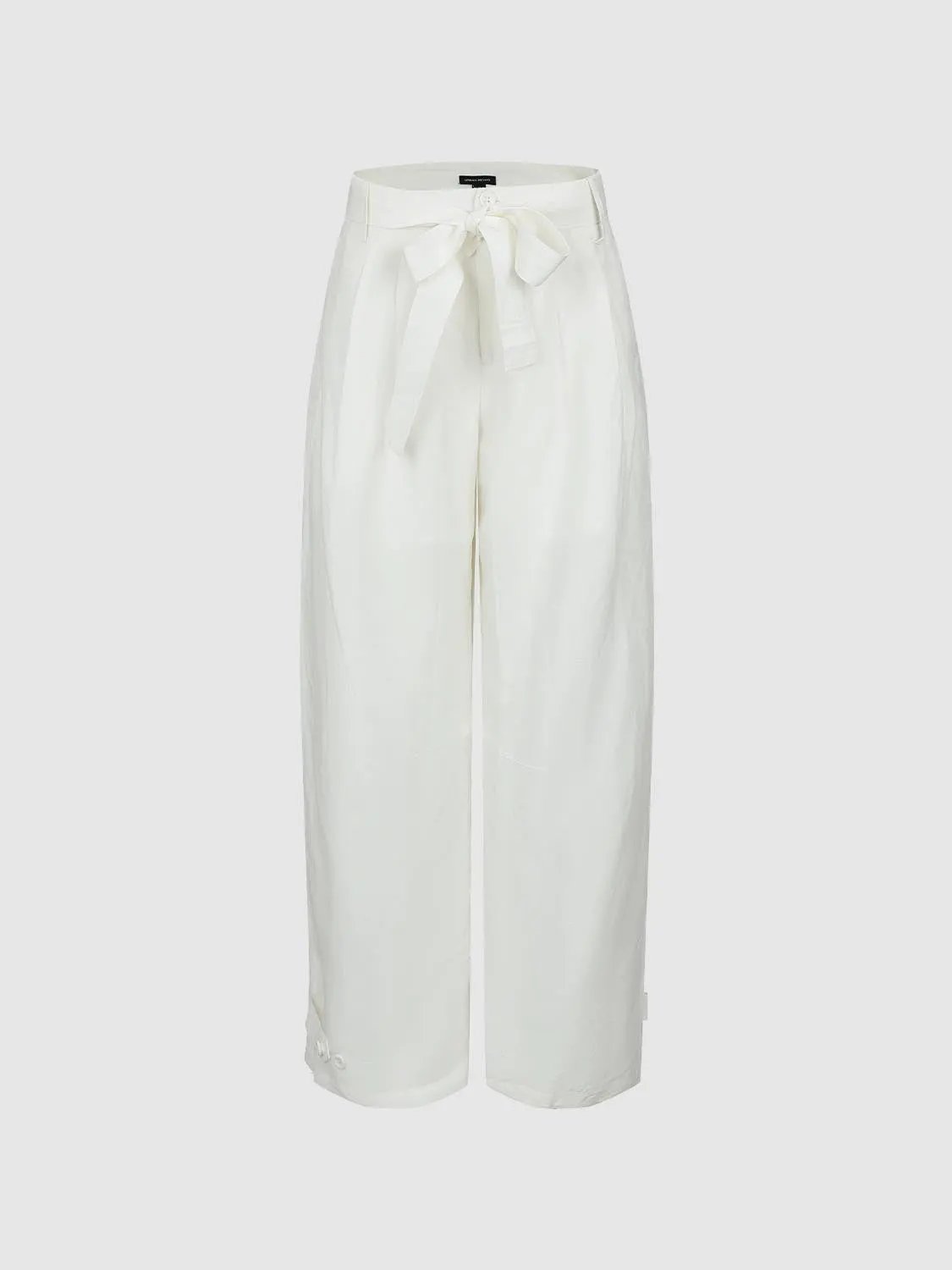 High-Waisted Tie Waist Curved-Leg Button Cuff Pants