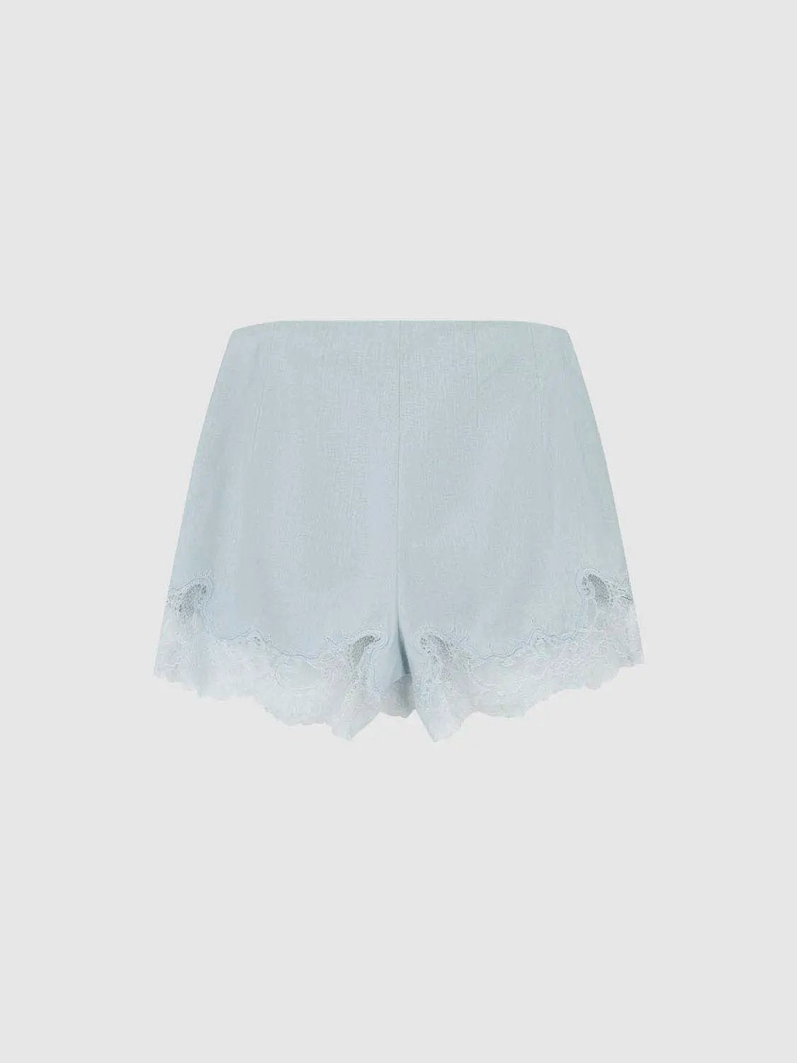 Elastic Waist Double Layer Scalloped Lace Hem Casual Shorts