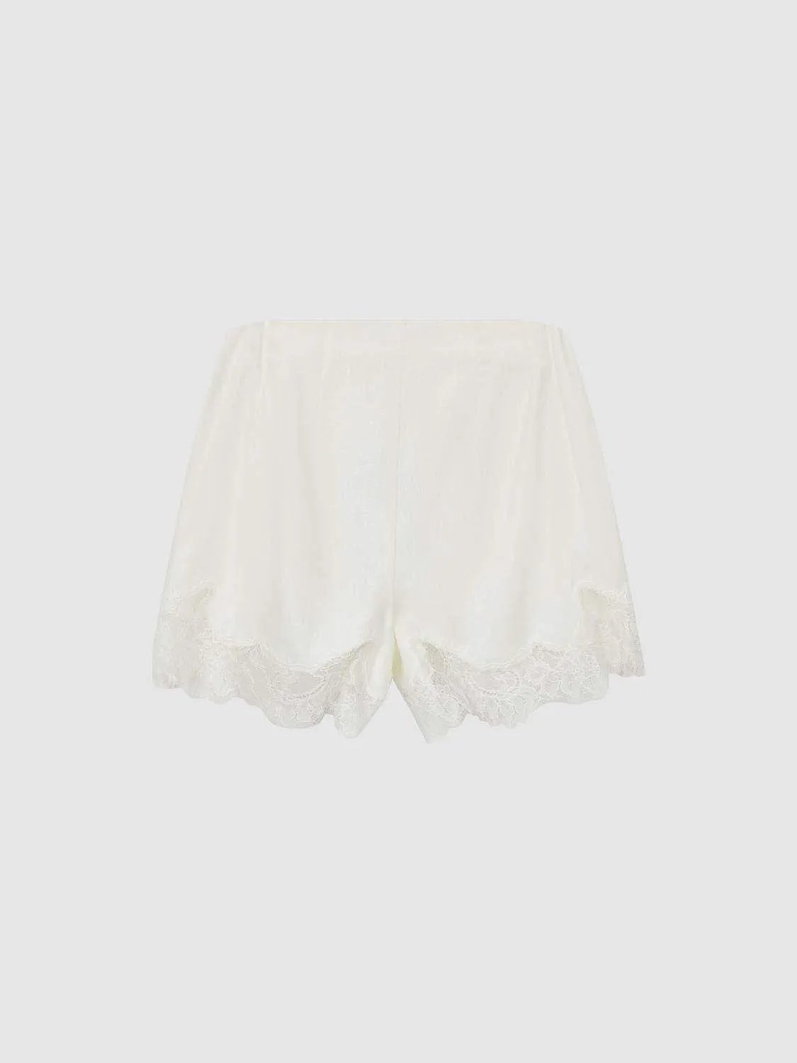 Elastic Waist Double Layer Scalloped Lace Hem Casual Shorts