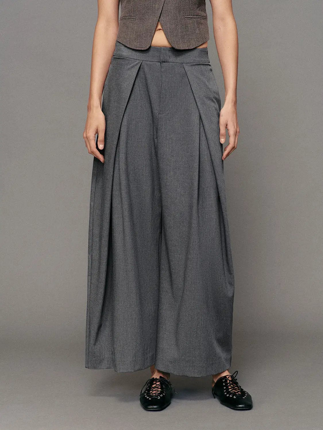 Pleated Tailored Mid-rise Wide-leg Pants