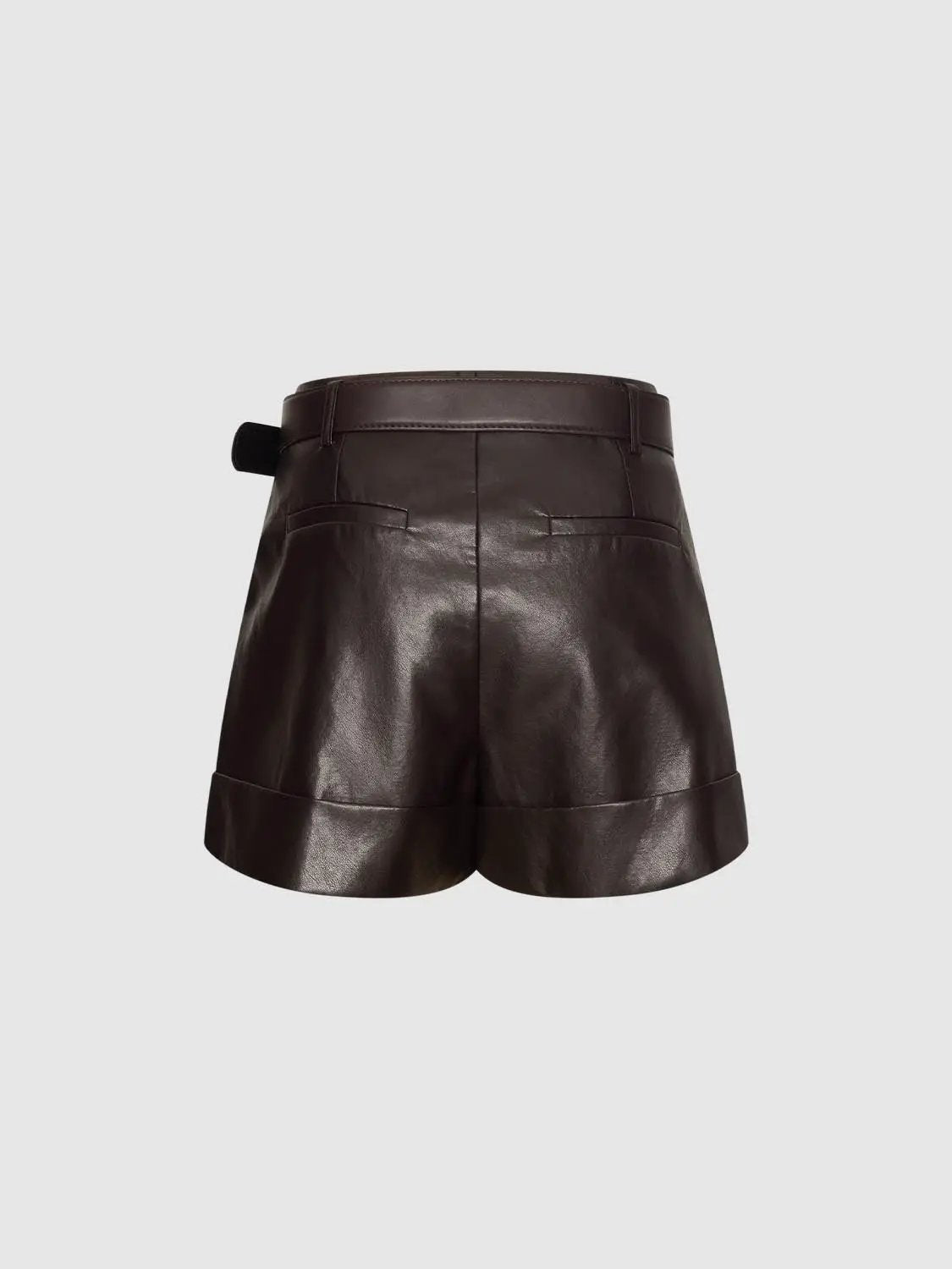 Dark Belted Pleated Cuffed Tailored Mid-rise Shorts