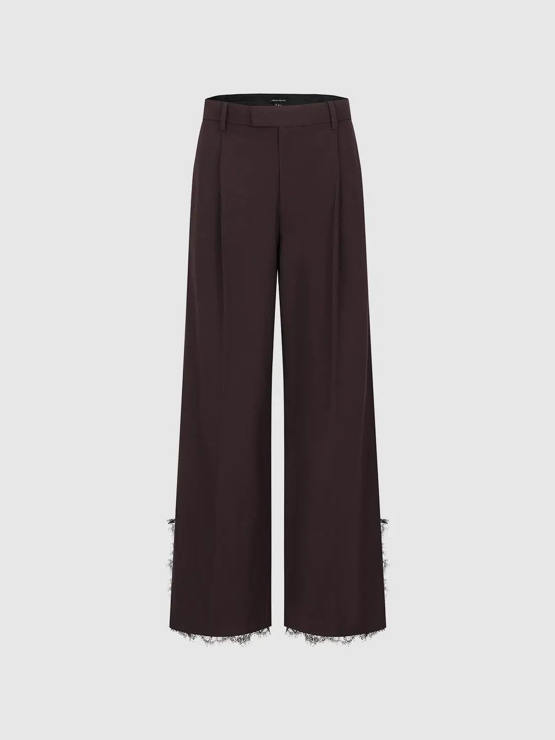 Mid-rise Front Pleated Wide-leg Pants With Raw Hem