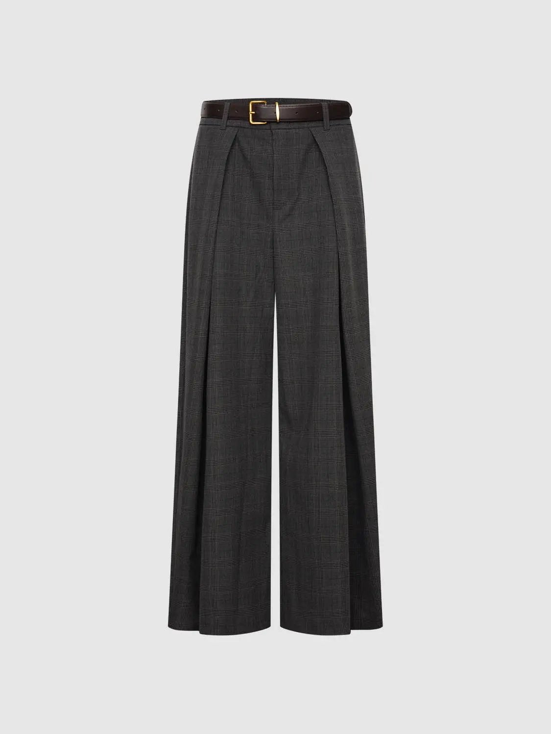 Front Pleated Checked Mid-rise Wide-leg Pants