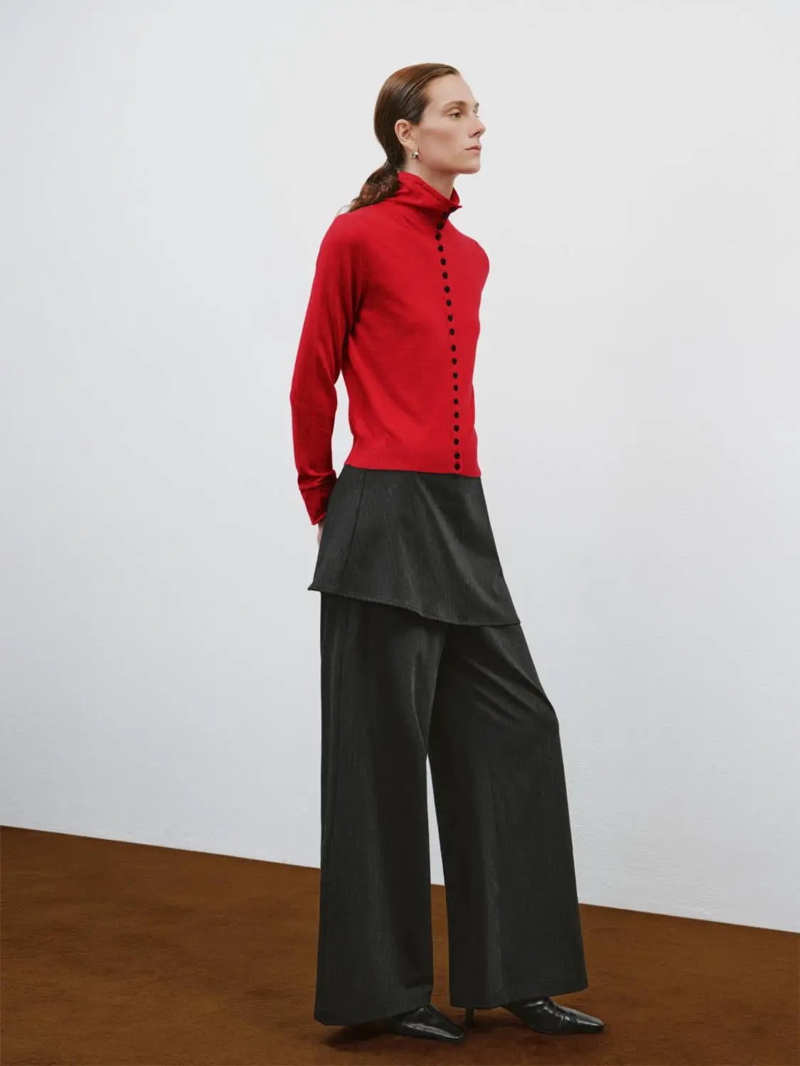Asymmetric Wrap Striped Mid-rise Wide-leg Pants
