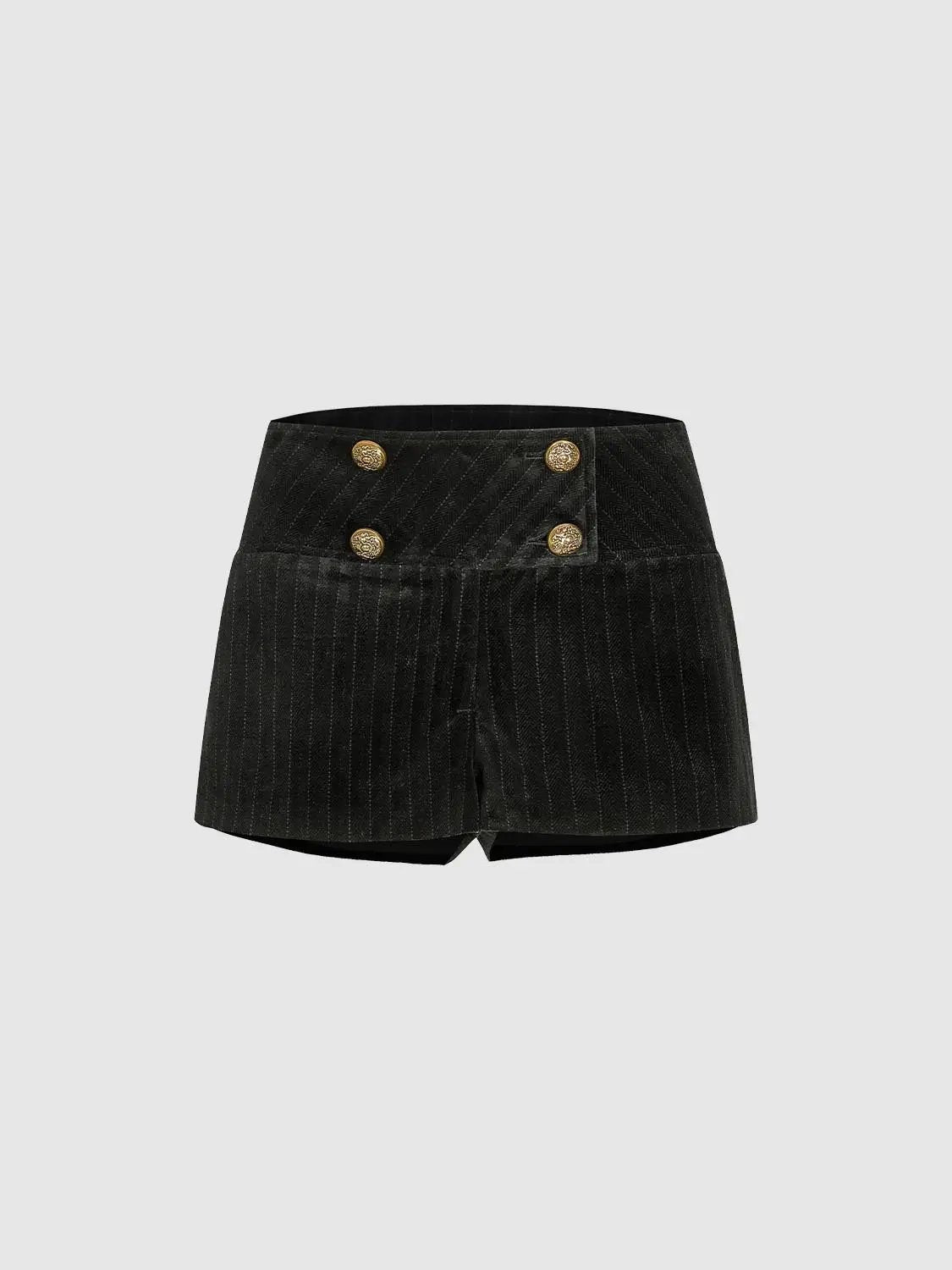 Double-Breasted Striped Cotton Blend Shorts
