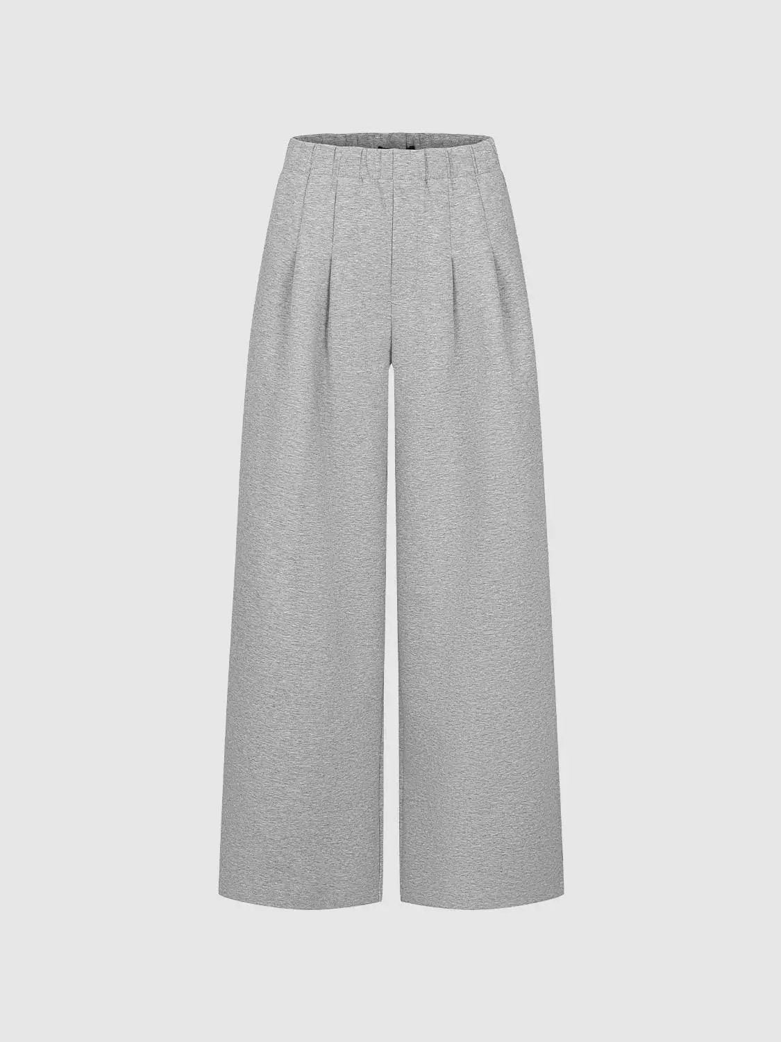 Pleated High-waisted Cotton Blend Wide-leg Pants