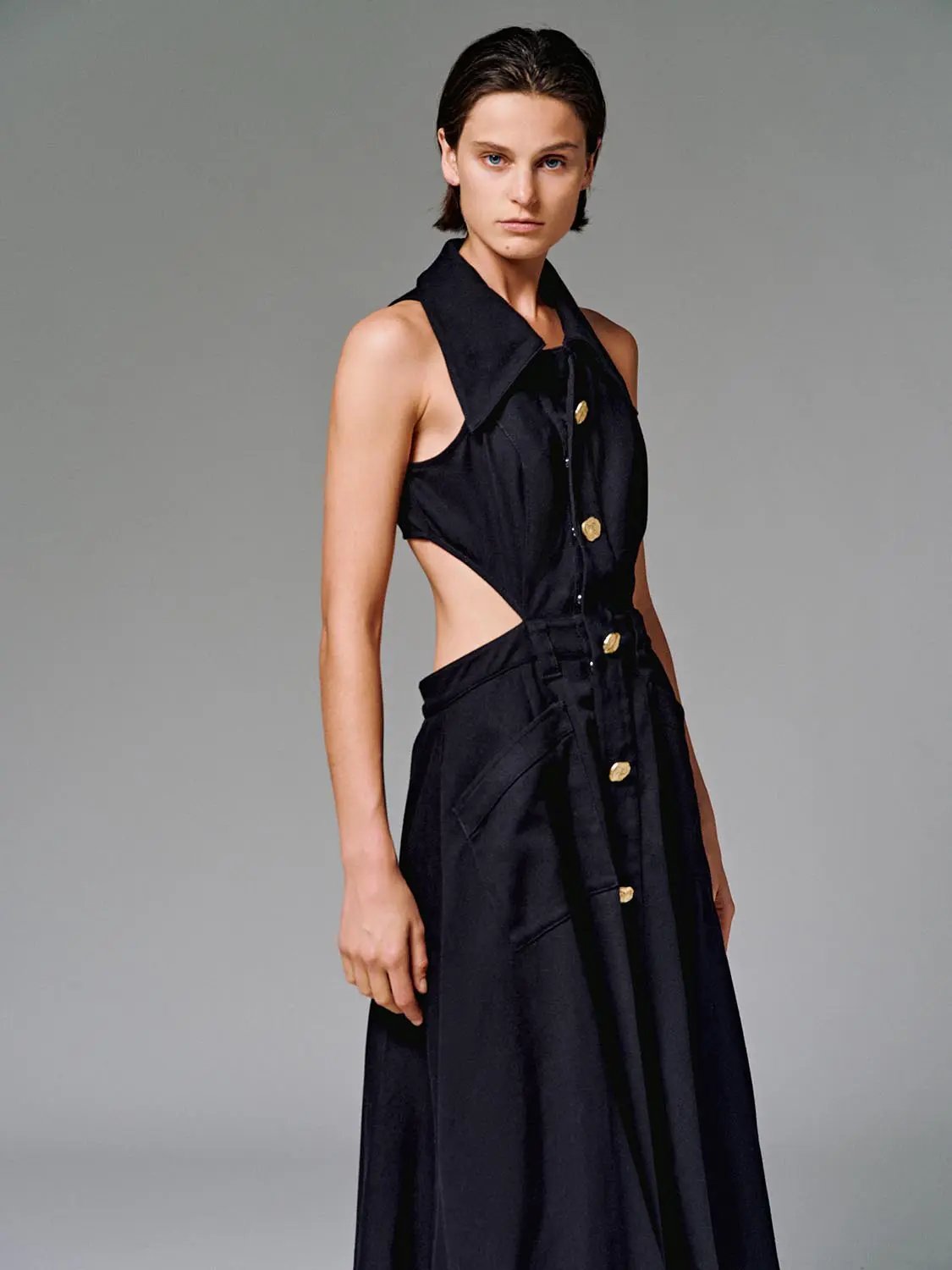 Halter Collar Cutout Sleeveless Cotton Maxi Dress