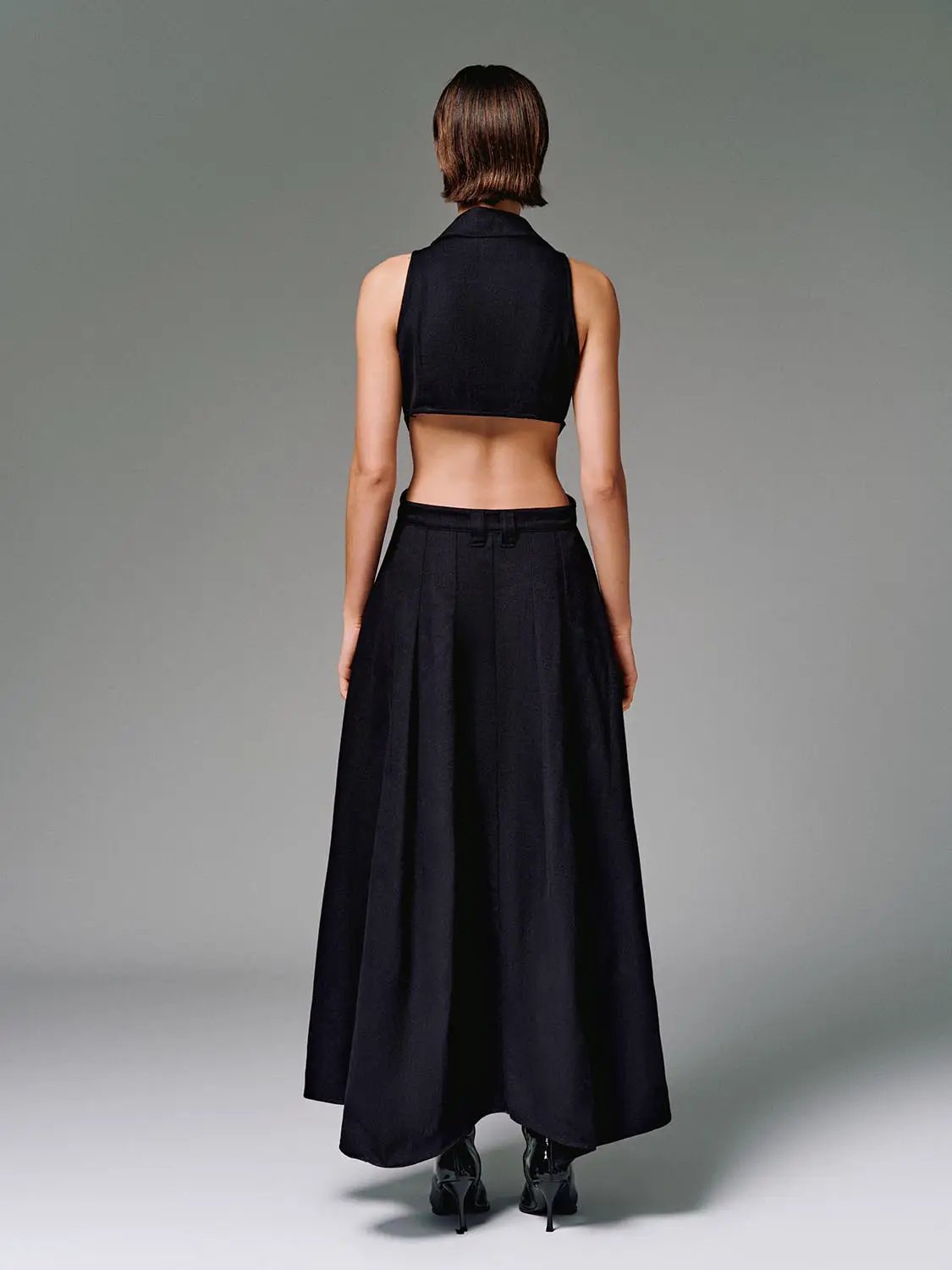 Halter Collar Cutout Sleeveless Cotton Maxi Dress