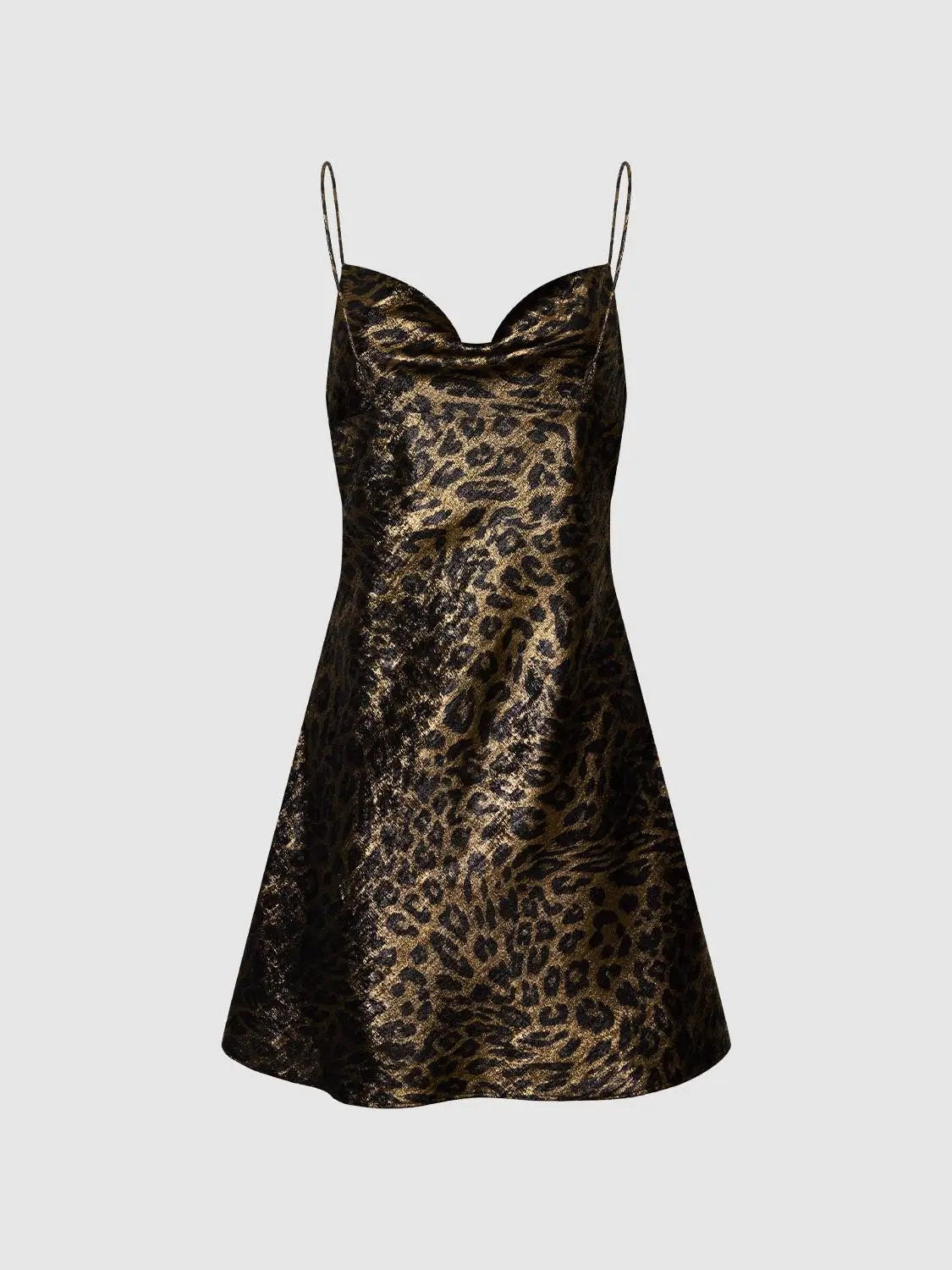Leopard Print Strappy Cowl Neck Mini Dress