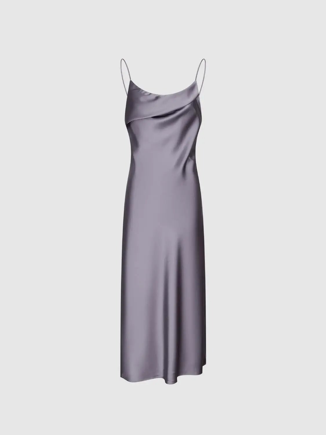 Lavender Strappy A-Line Satin-Like Maxi Draped Neck Dress
