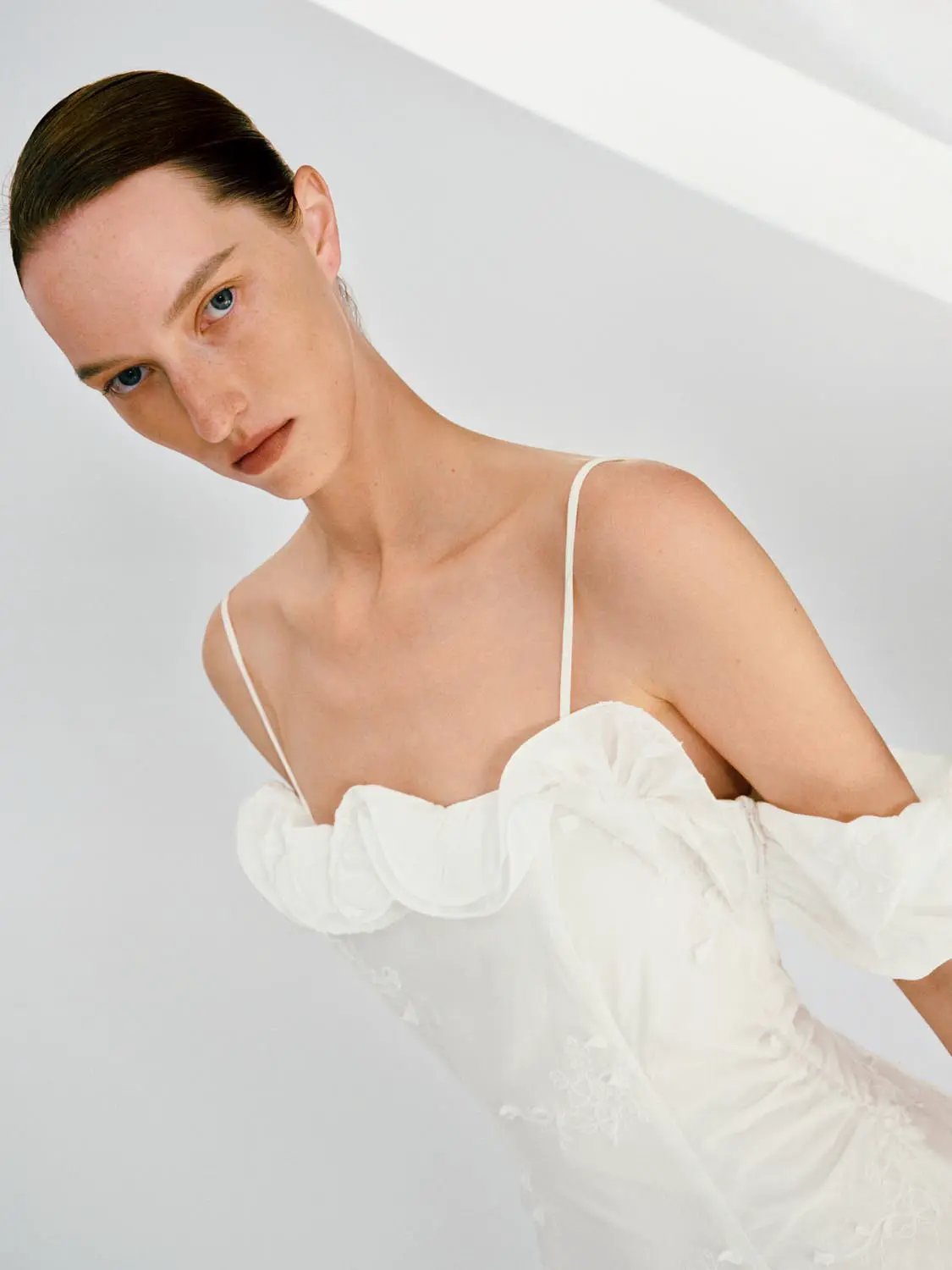 Off Shoulder 3D Floral Ruffle Strap Slim A Line Mini Dress