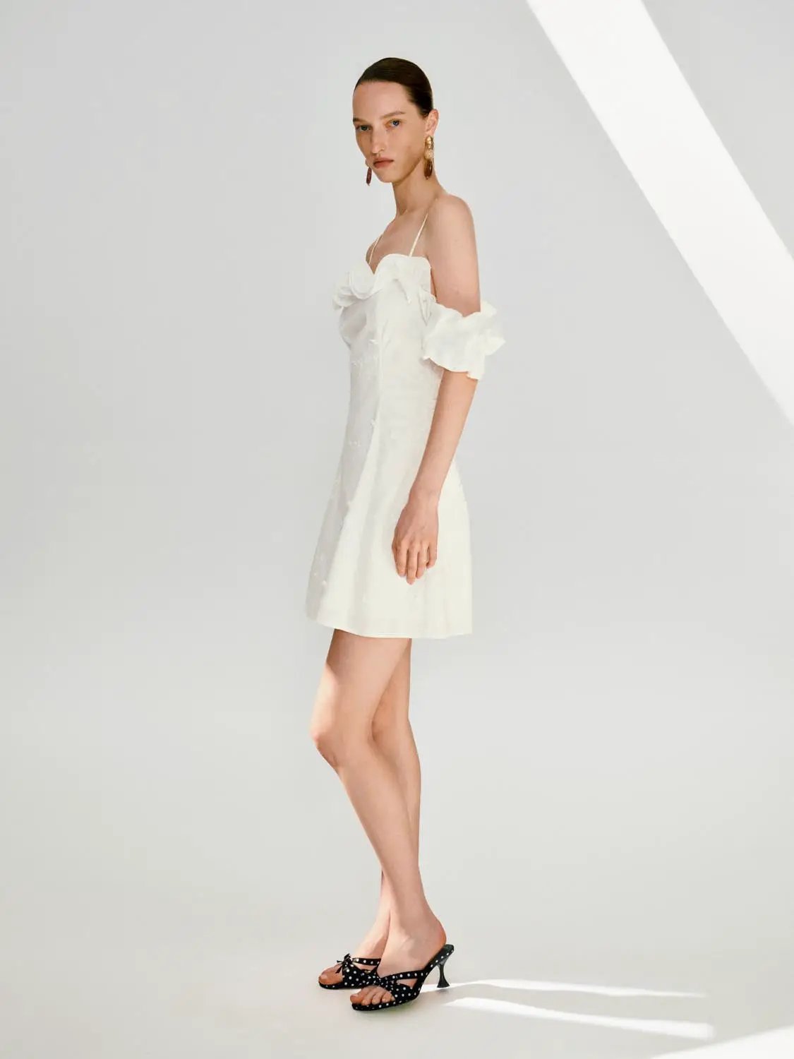 Off Shoulder 3D Floral Ruffle Strap Slim A Line Mini Dress