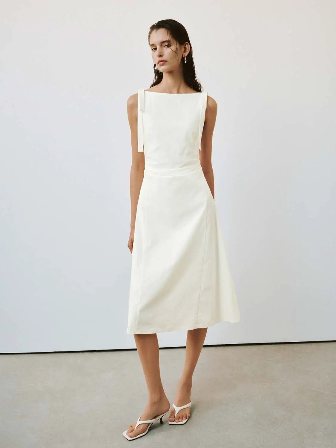 Sleeveless Nipped Waist A-Line Midi Dress