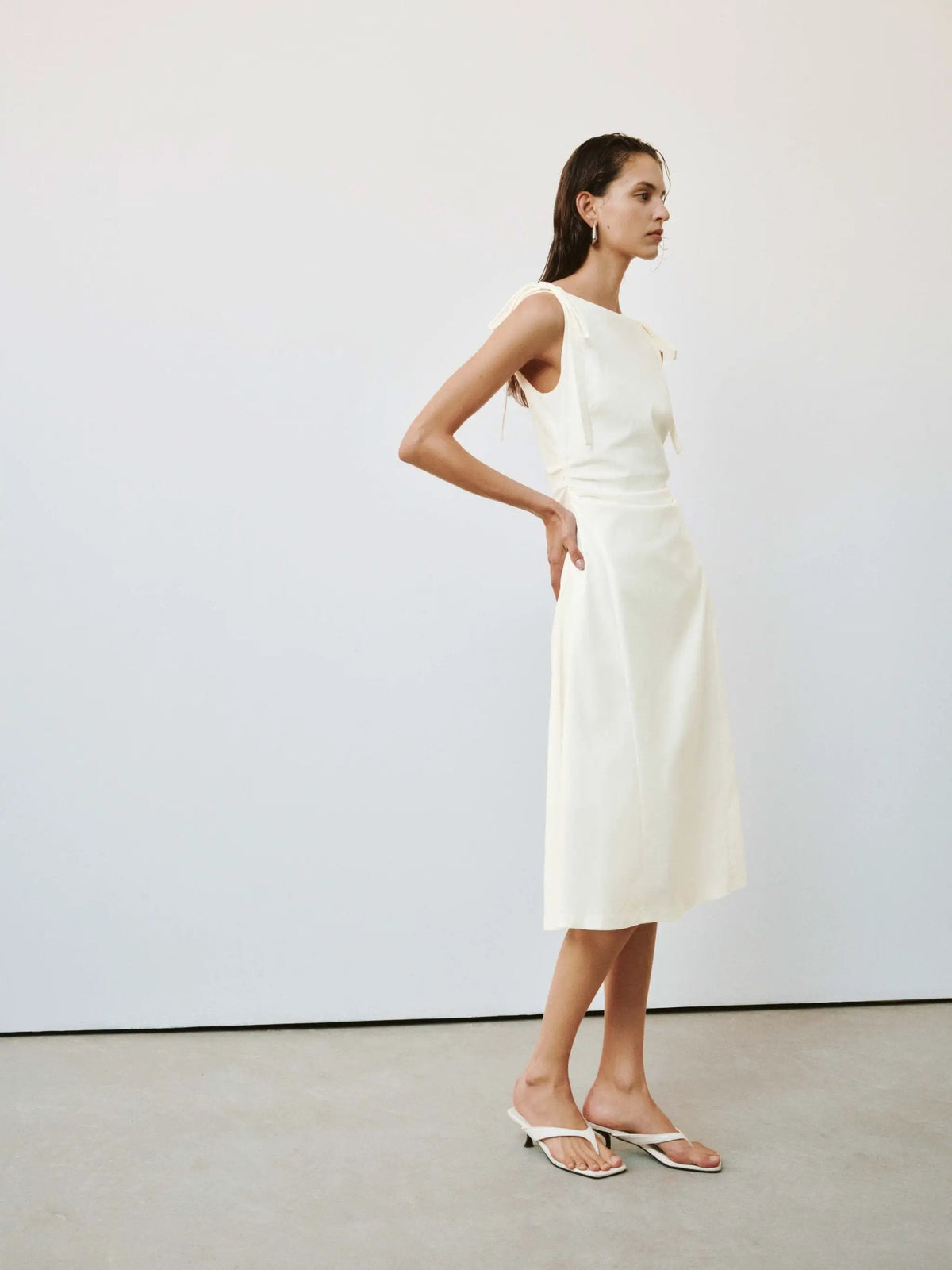 Sleeveless Nipped Waist A-Line Midi Dress
