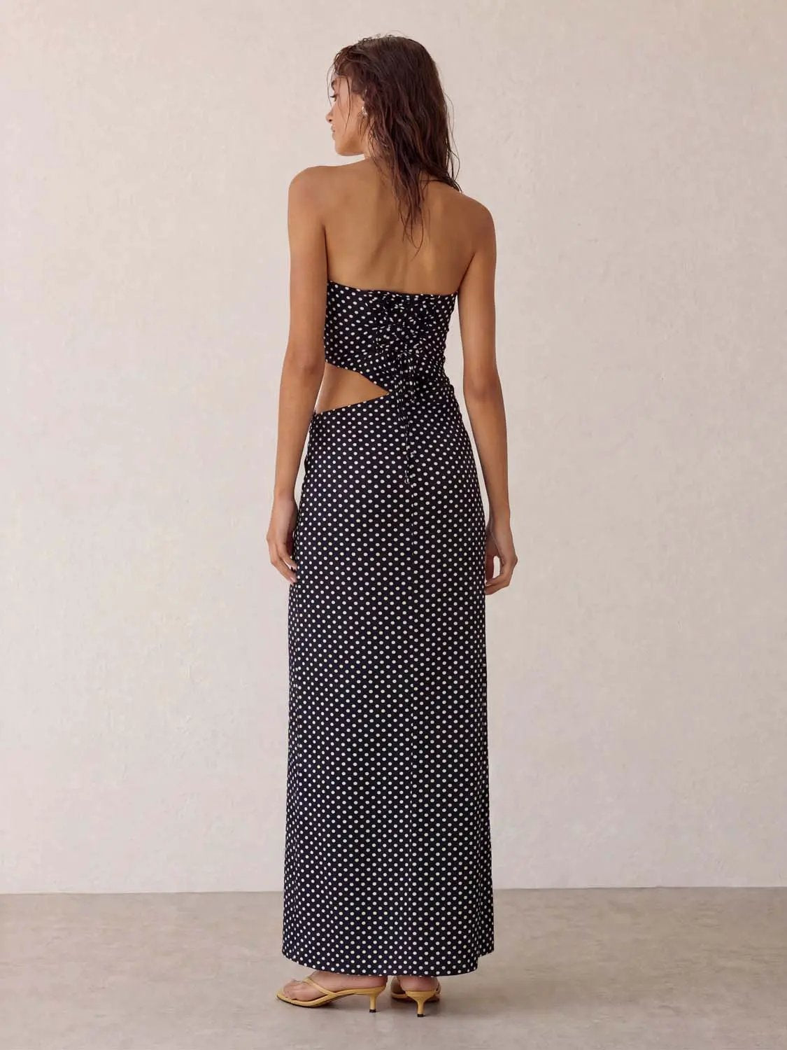 Strapless Polka Dot Top Mermaid Maxi Skirt Two Piece Set