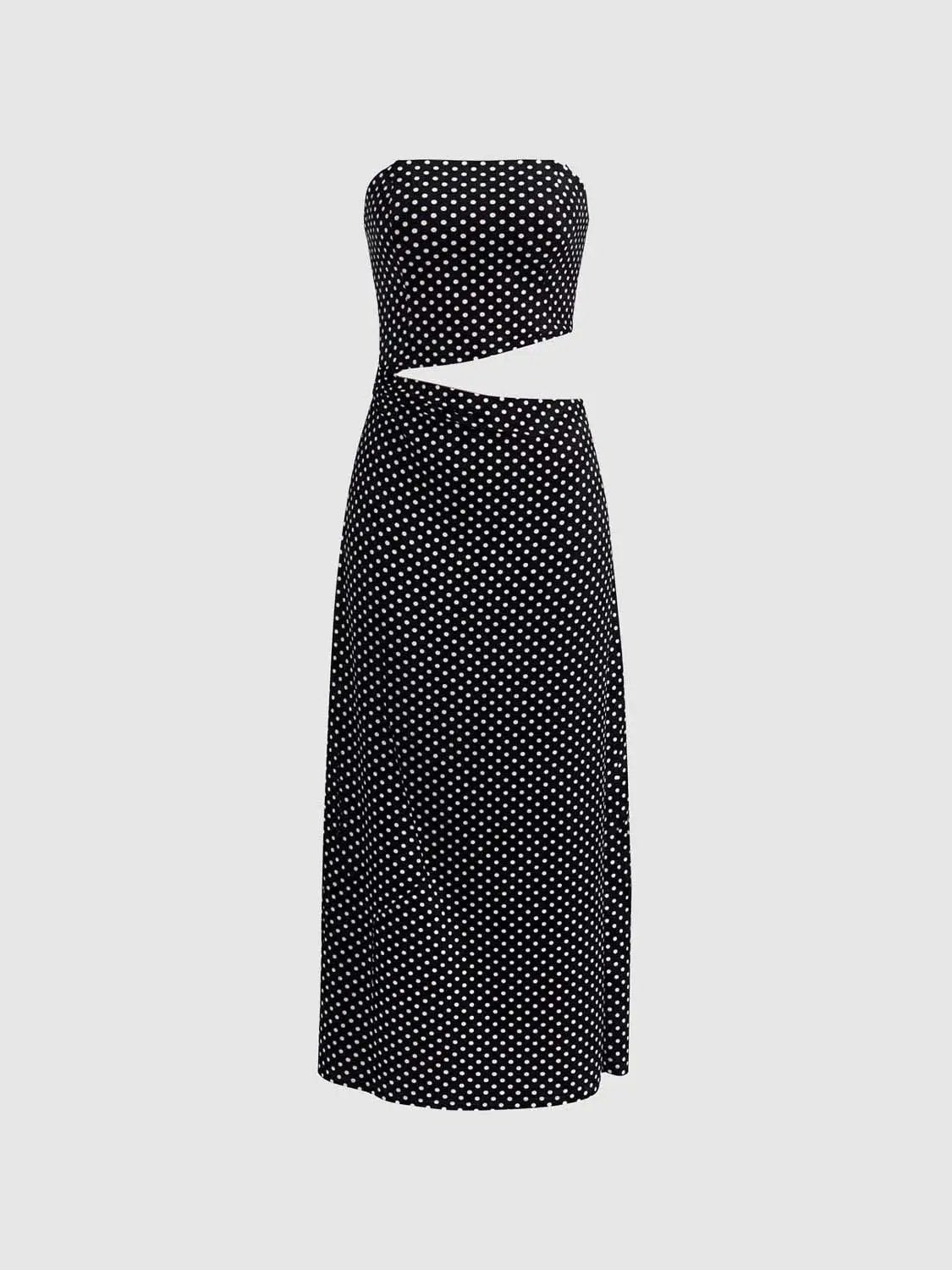 Strapless Polka Dot Top Mermaid Maxi Skirt Two Piece Set