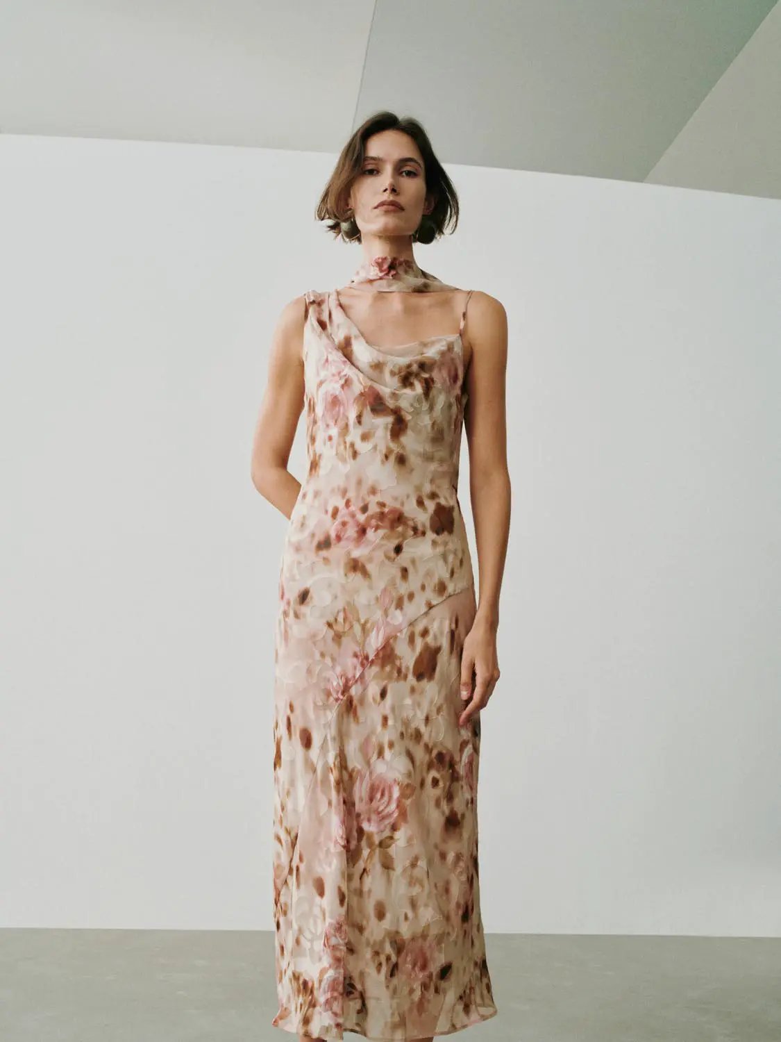 Soft Romantic Floral Print H-line Maxi Dress
