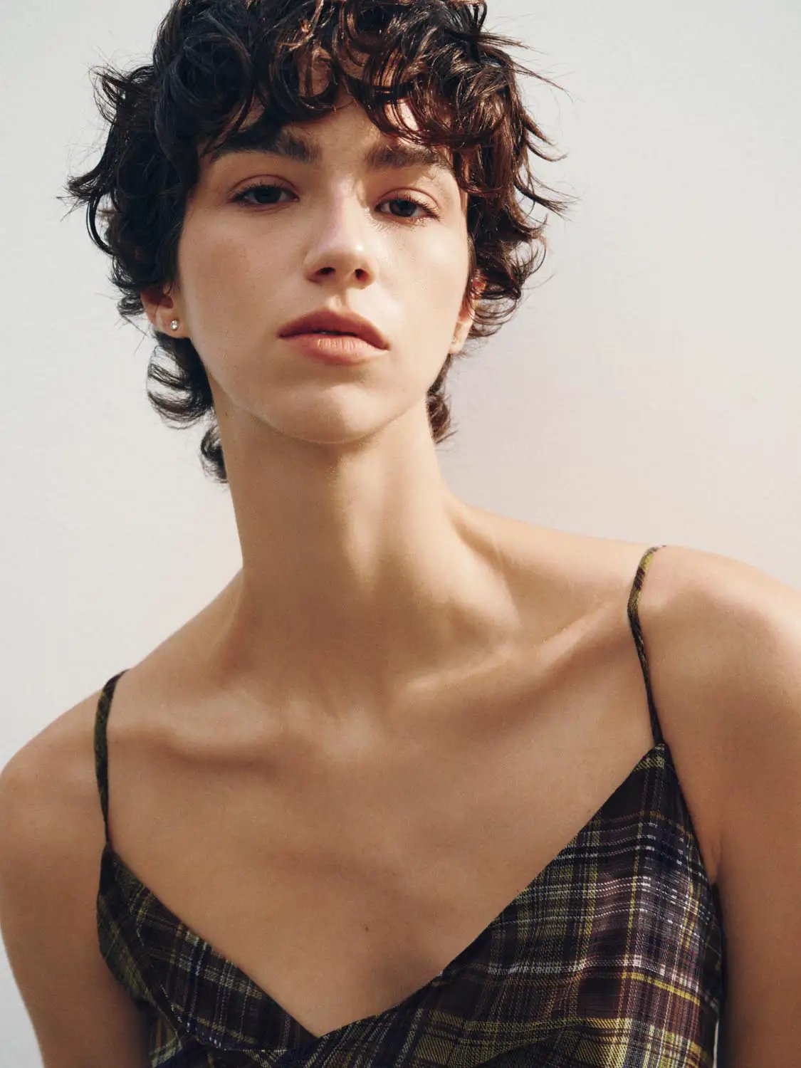 Plaid Cowl Neck Spaghetti Strap A-Line Dress