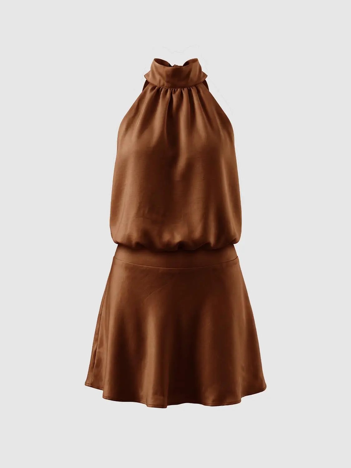Ruched A-Line Halter Neck Sleeveless Mini Dress