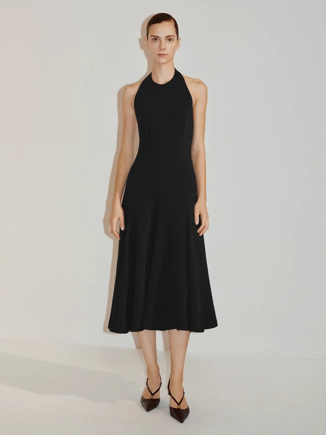 Fitted High Neck Sleeveless A-Line Maxi Dress