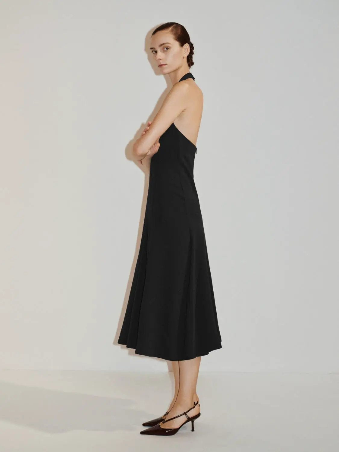 Fitted High Neck Sleeveless A-Line Maxi Dress