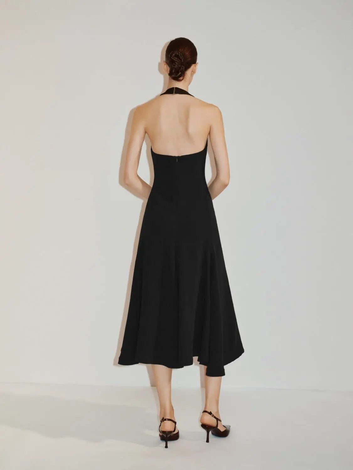 Fitted High Neck Sleeveless A-Line Maxi Dress