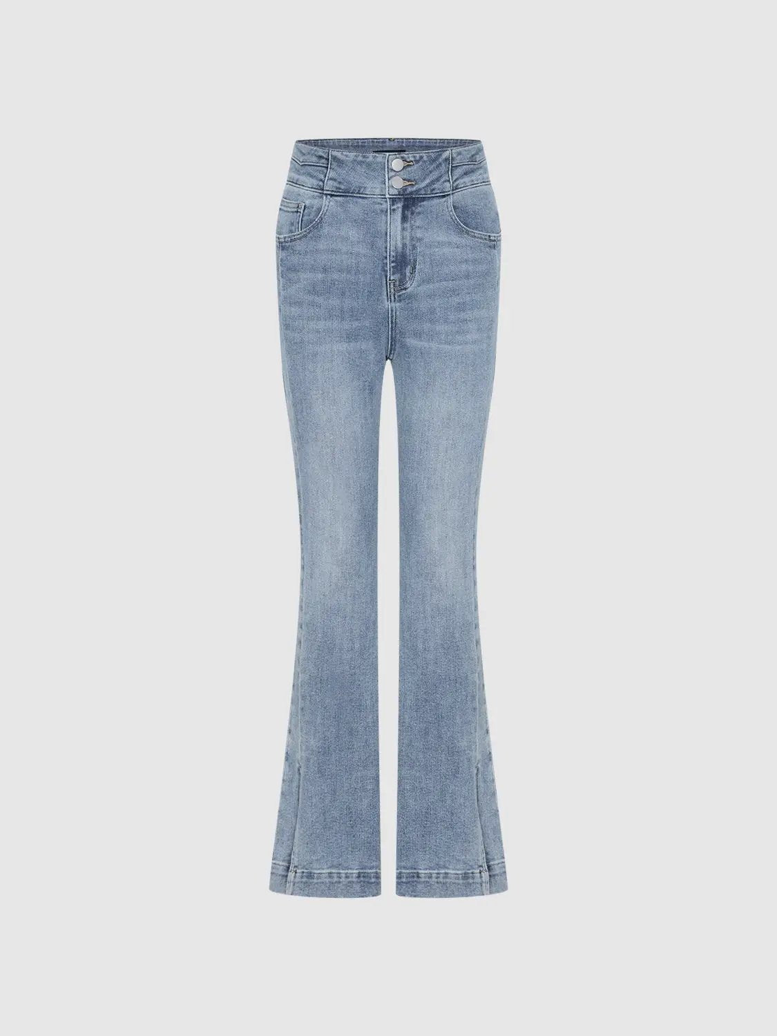High Waist Washed Flared Ankle Length Denim Pants