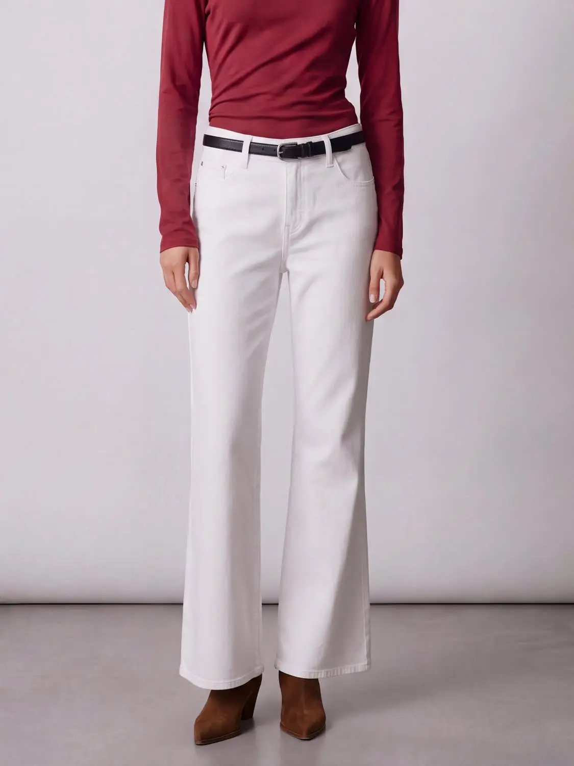Mid Rise Belt Loop Cotton Stretch Flared Jeans