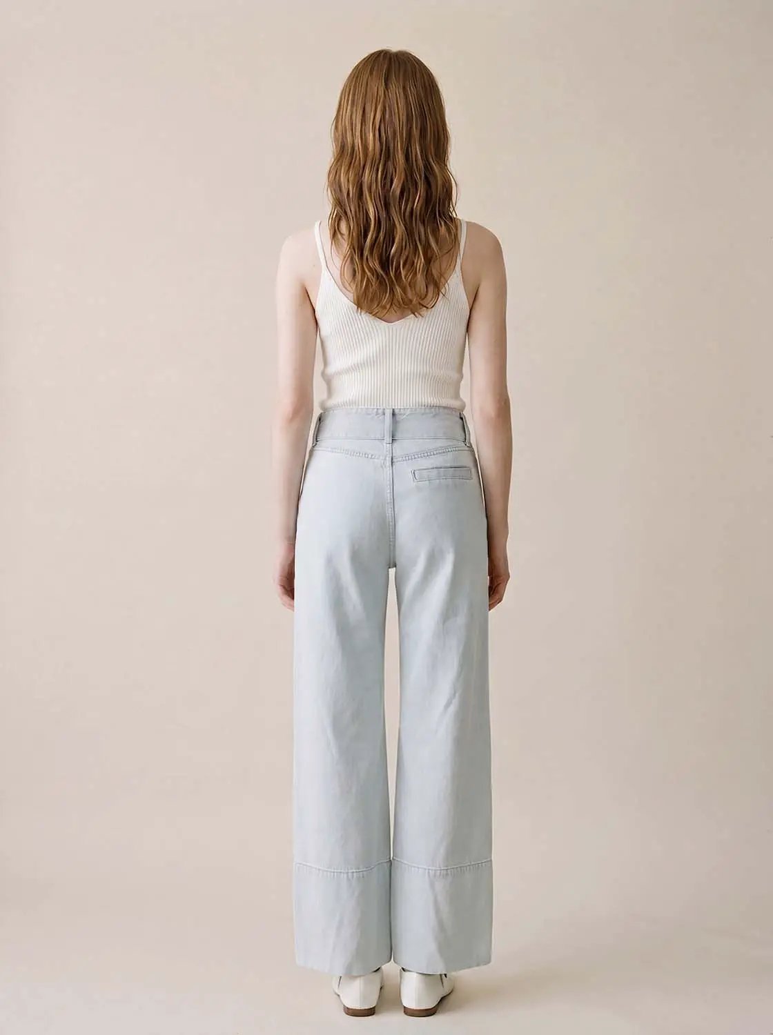 High Waist Tie Belt Washed Wide Leg Denim Pants