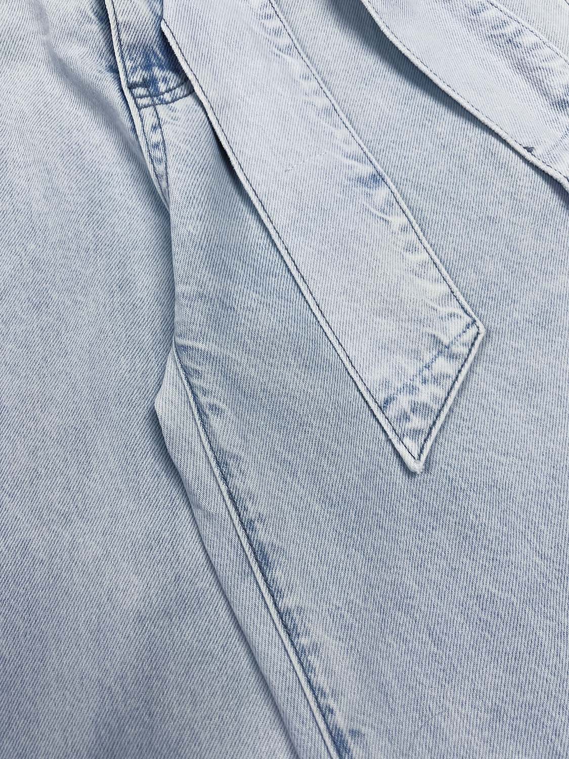 High Waist Tie Belt Washed Wide Leg Denim Pants