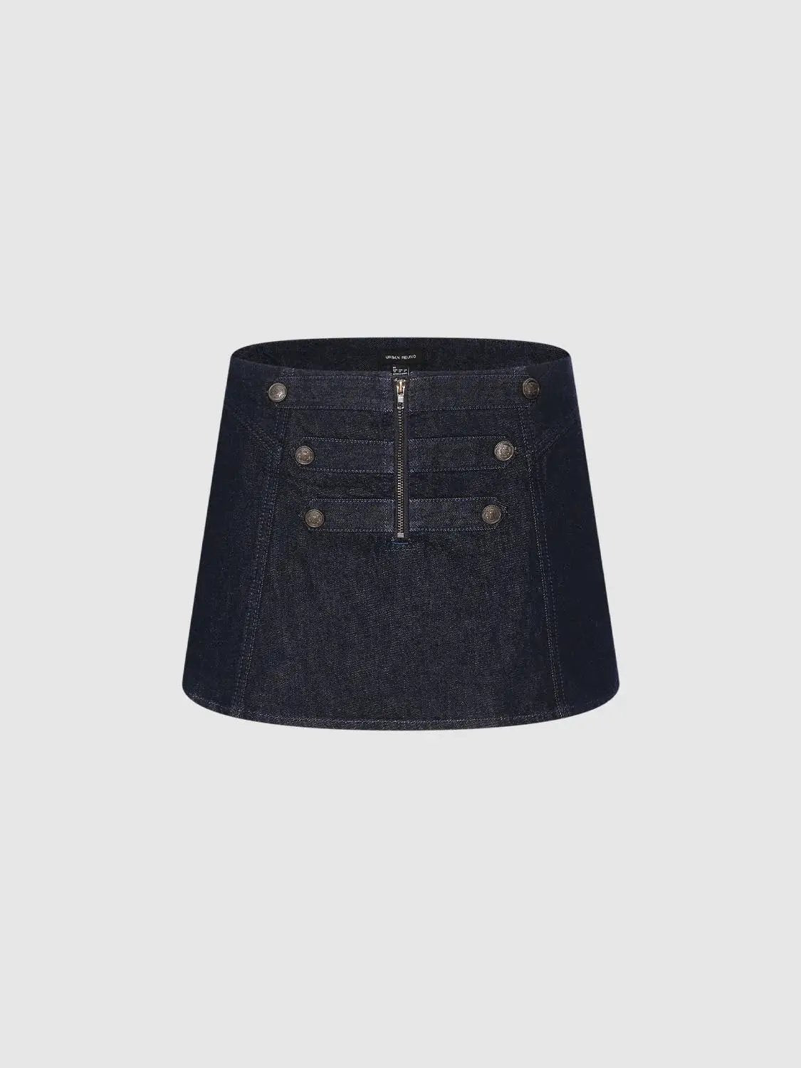 Denim Front Zip Button Detail Mini Skirt