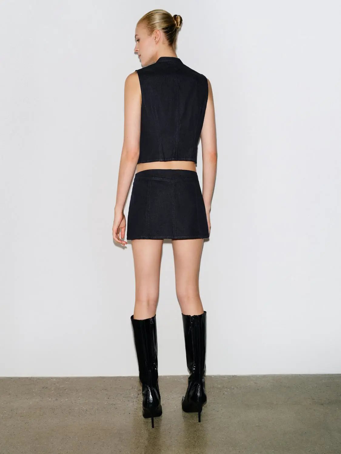 Denim Front Zip Button Detail Mini Skirt