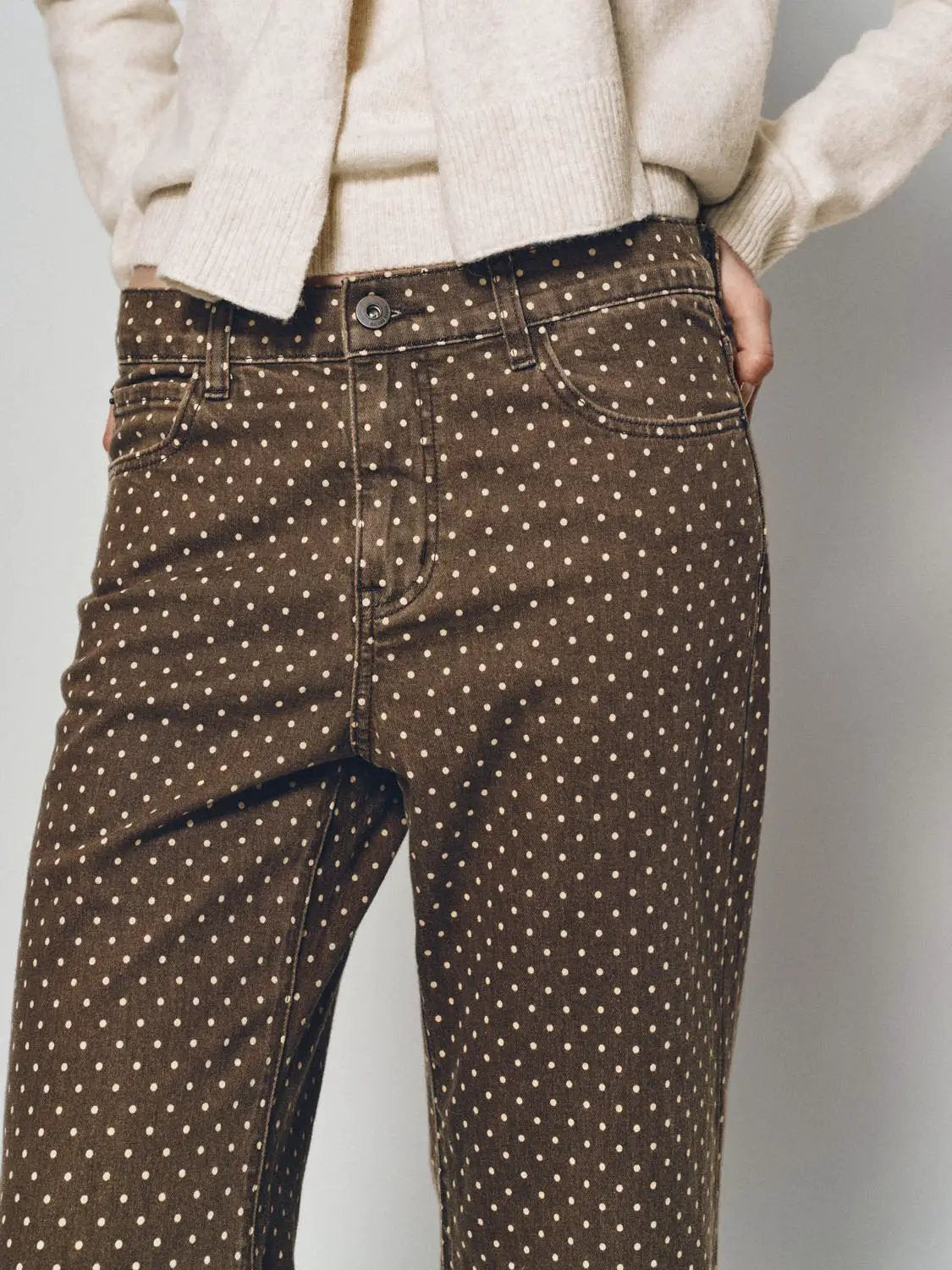 Polka Dot Wide-leg High-waisted Cotton Blend Pants