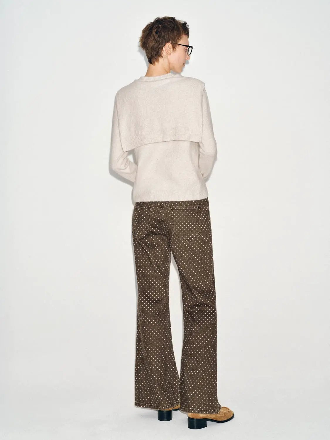 Polka Dot Wide-leg High-waisted Cotton Blend Pants