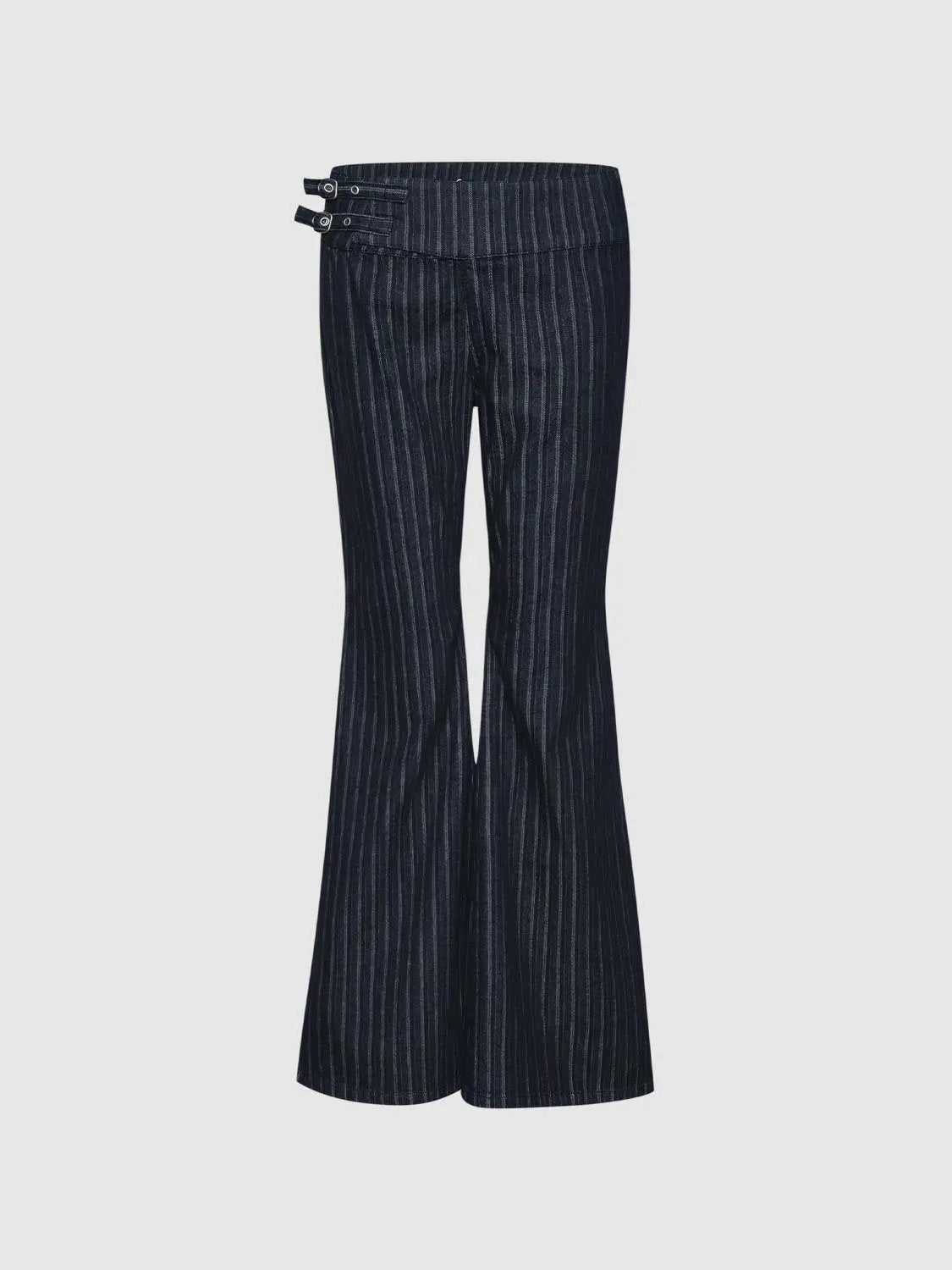 Wash Pinstripe Side Strap Wide-leg Jeans