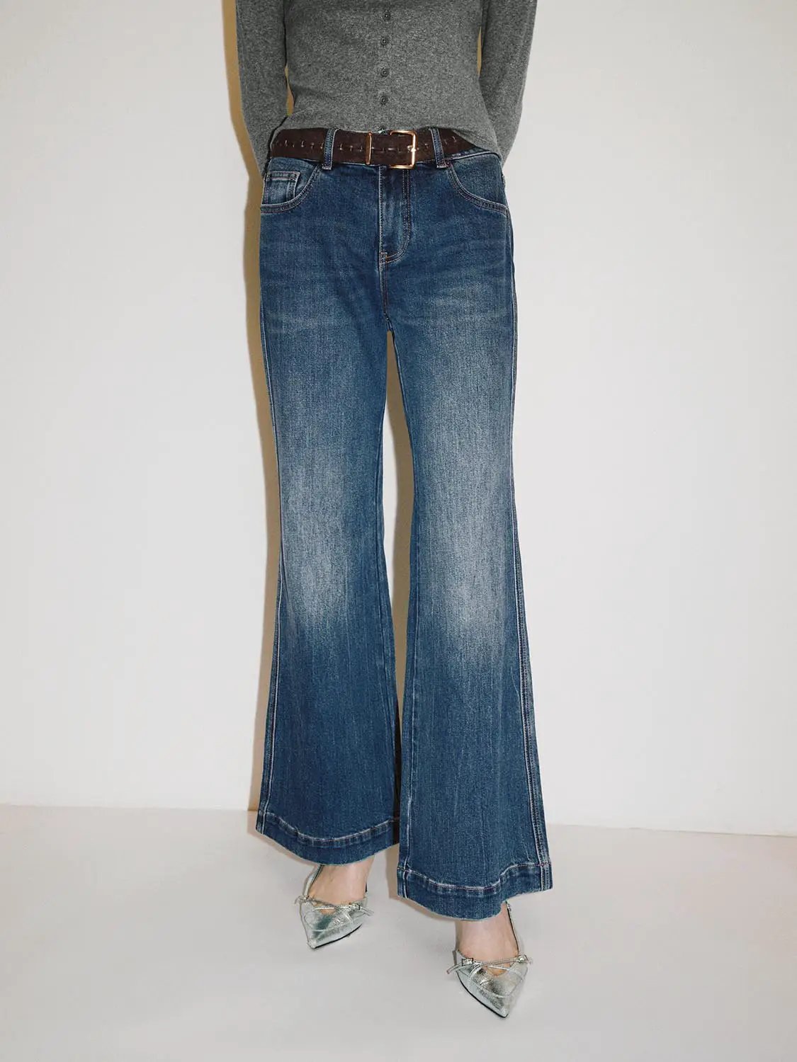 Mid-rise Medium Wash Flared Cotton Jeans