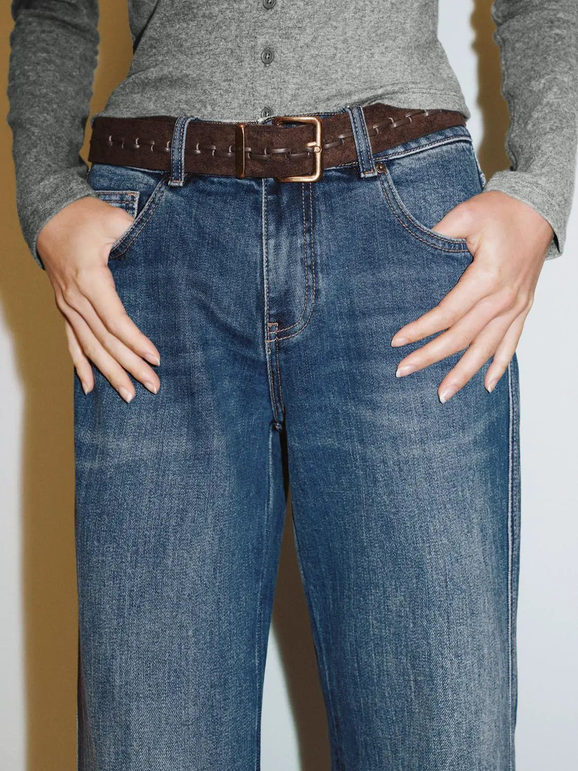 Mid-rise Medium Wash Flared Cotton Jeans