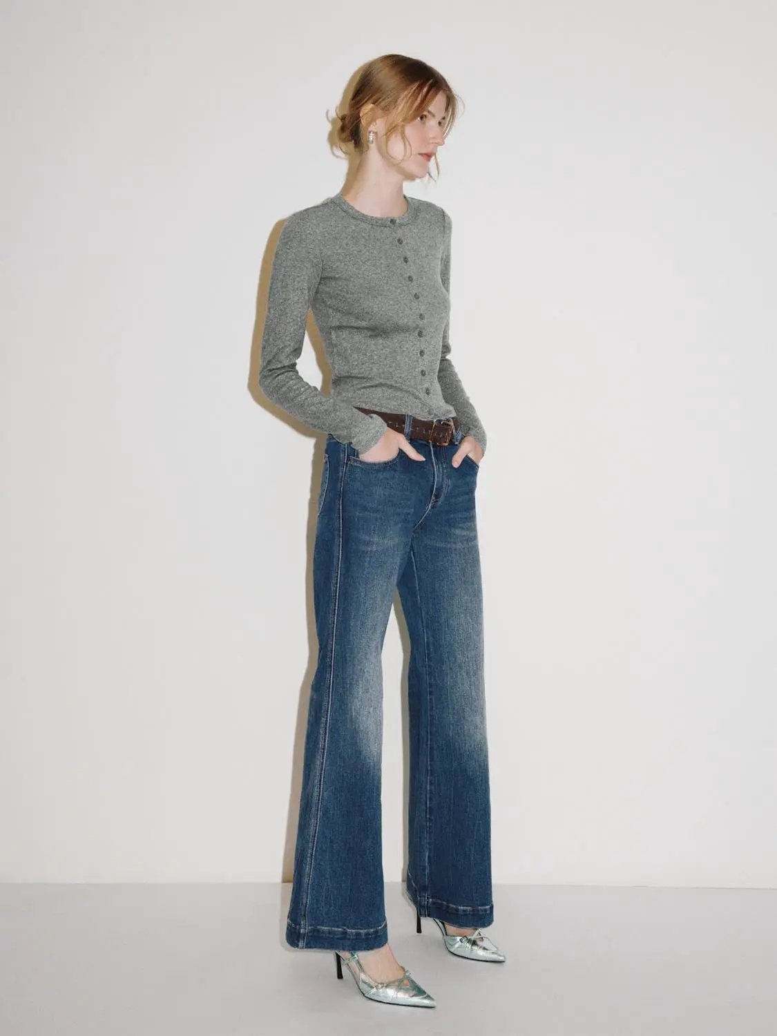 Mid-rise Medium Wash Flared Cotton Jeans