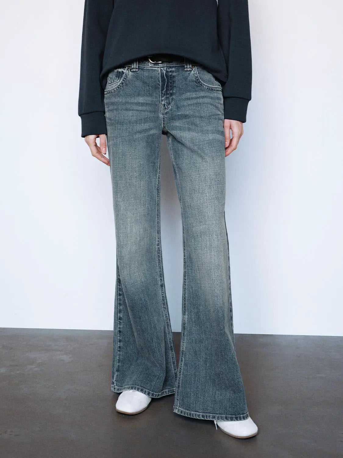 Faded Wash Flared Mid-rise Cotton Jeans