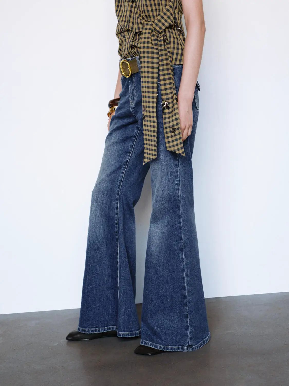 Medium-wash Flared Mid-rise Cotton Blend Jeans
