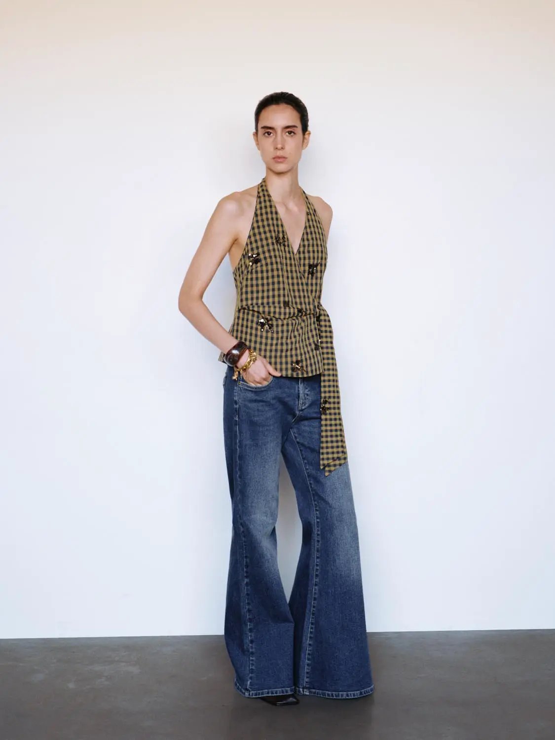 Medium-wash Flared Mid-rise Cotton Blend Jeans