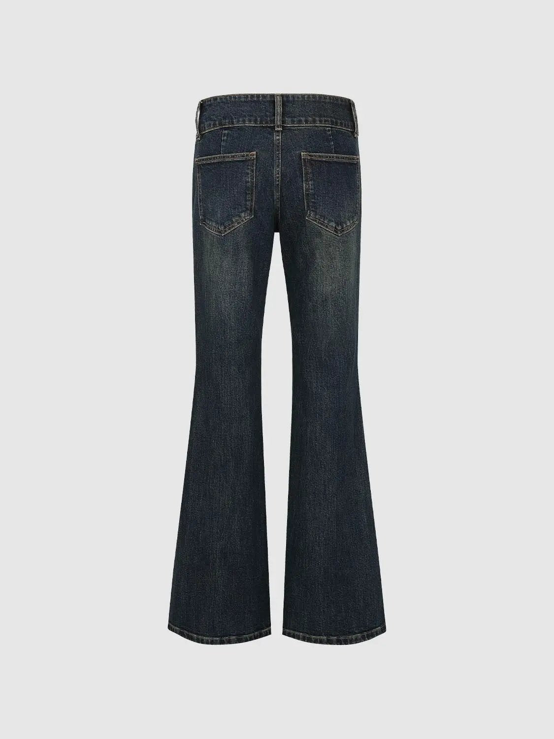 Mid-rise Button Front Flared Dark Wash Cotton Stretch Jeans