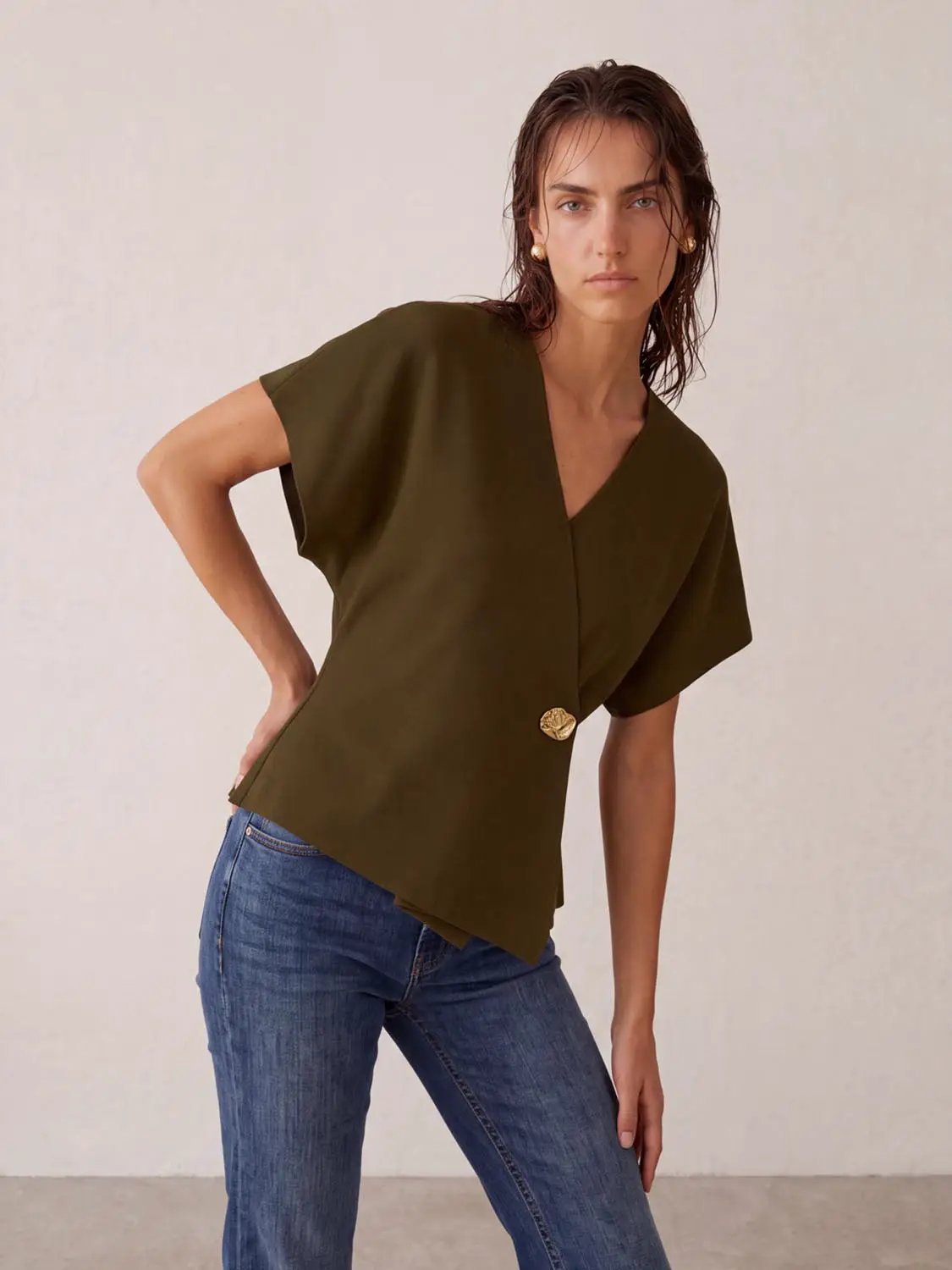 Wrap V Neck Batwing Short Sleeve Knitted Cardigan