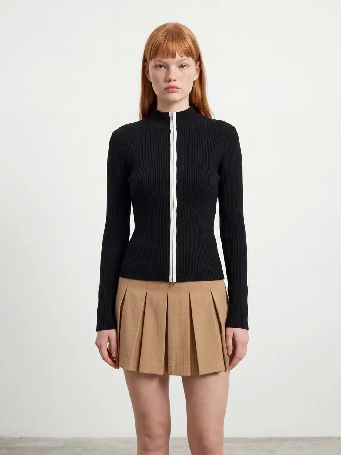 Contrast Full-Zip Knitted Cardigans