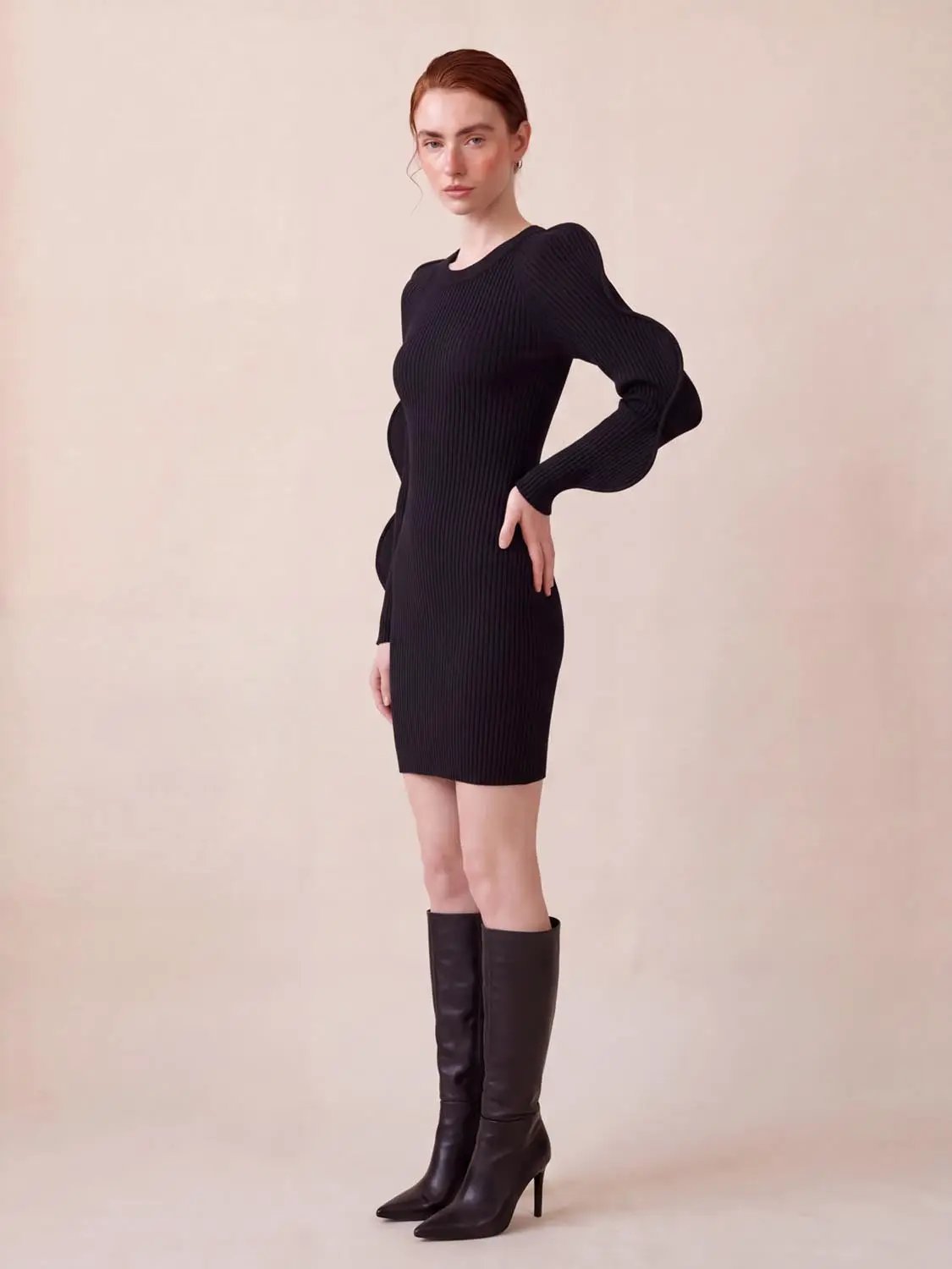 Wave Sleeve Knitted Midi Dresses